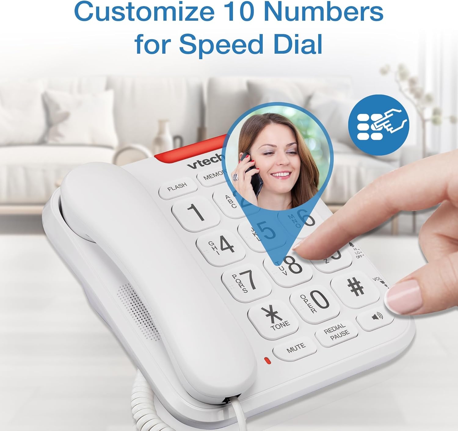 image:imageVTech SN1127 Amplified Corded Senior Phone with Answering Machine 8 Photo Speed Dial 90dB Loud Ringer Big ButtonsCordedSN1107