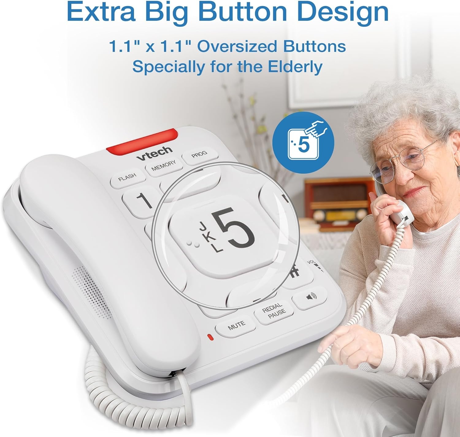 image:imageVTech SN1127 Amplified Corded Senior Phone with Answering Machine 8 Photo Speed Dial 90dB Loud Ringer Big ButtonsCordedSN1107