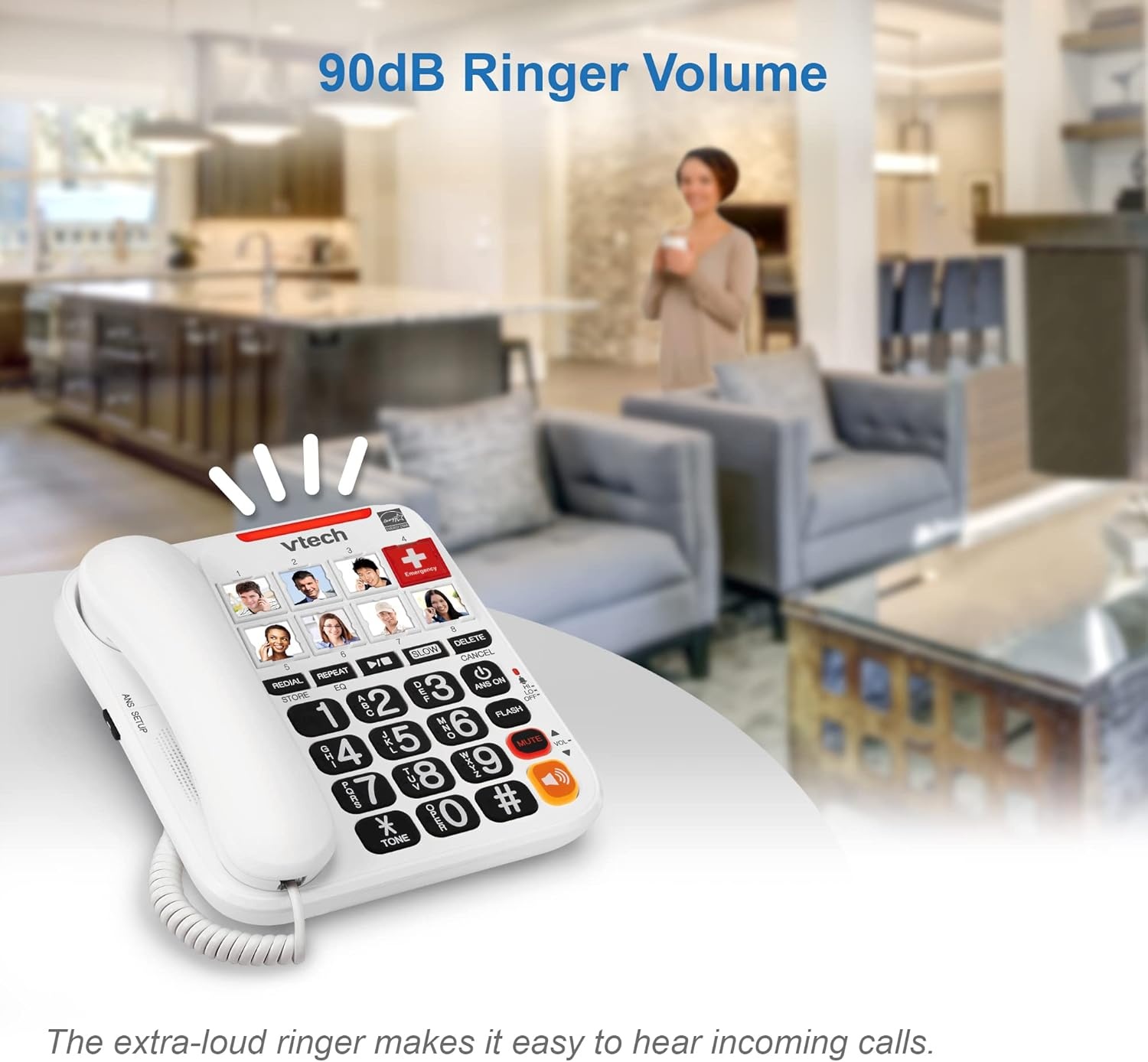 image:imageVTech SN1127 Amplified Corded Senior Phone with Answering Machine 8 Photo Speed Dial 90dB Loud Ringer Big ButtonsCordedSN1127