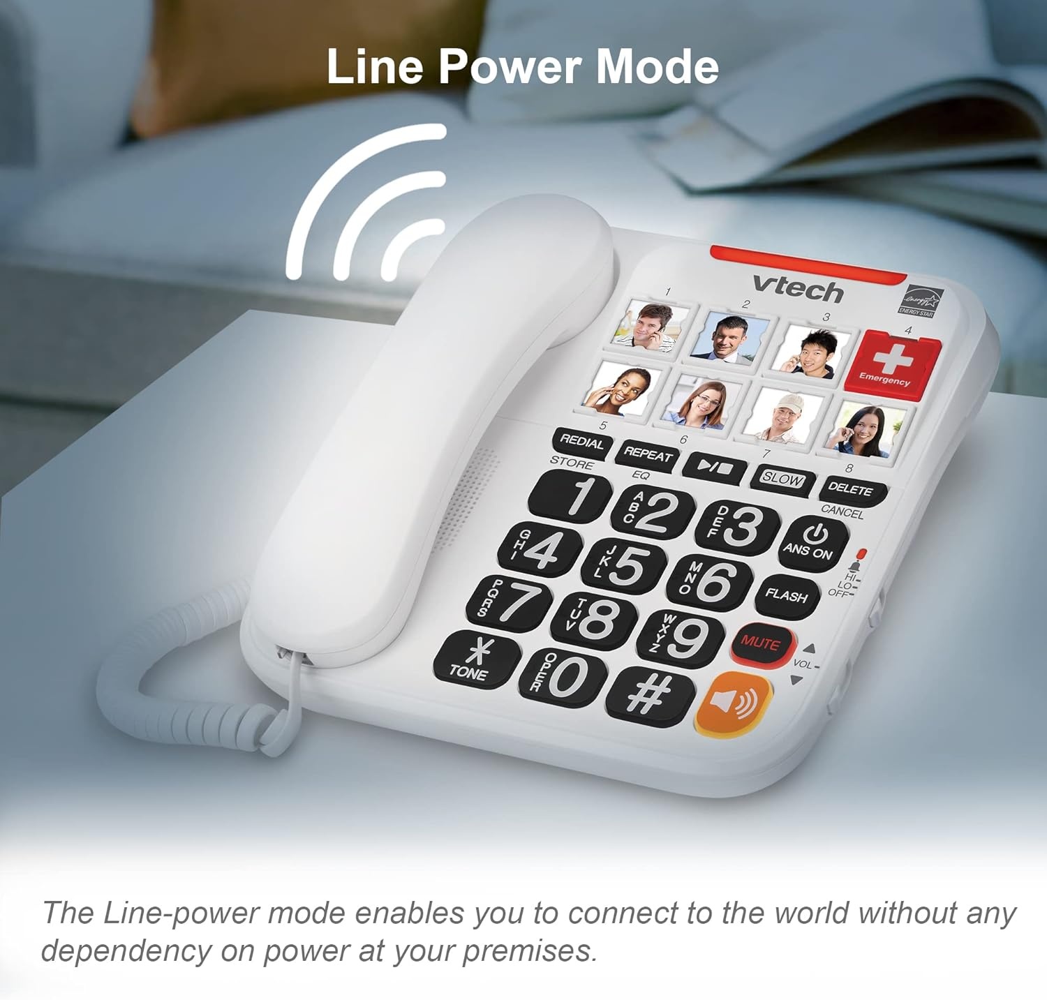 image:imageVTech SN1127 Amplified Corded Senior Phone with Answering Machine 8 Photo Speed Dial 90dB Loud Ringer Big ButtonsCordedSN1127