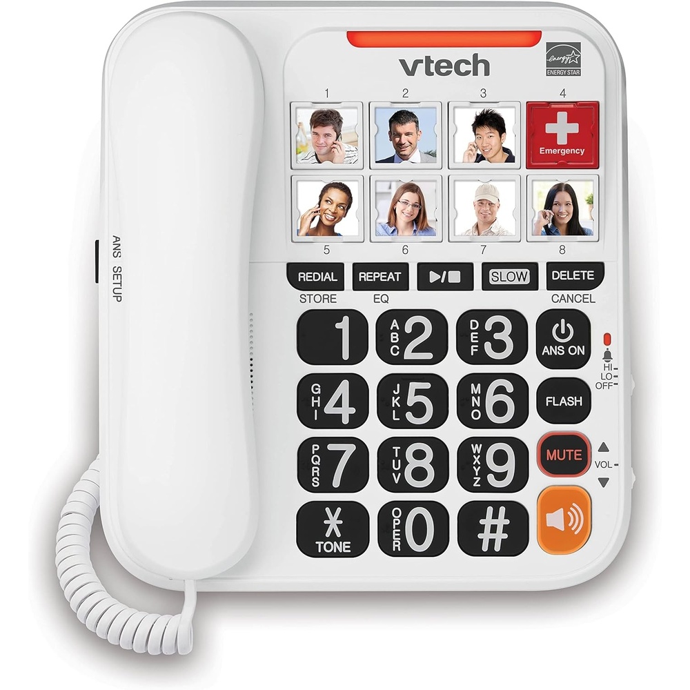image:imageVTech SN1127 Amplified Corded Senior Phone with Answering Machine 8 Photo Speed Dial 90dB Loud Ringer Big ButtonsCordedSN1127