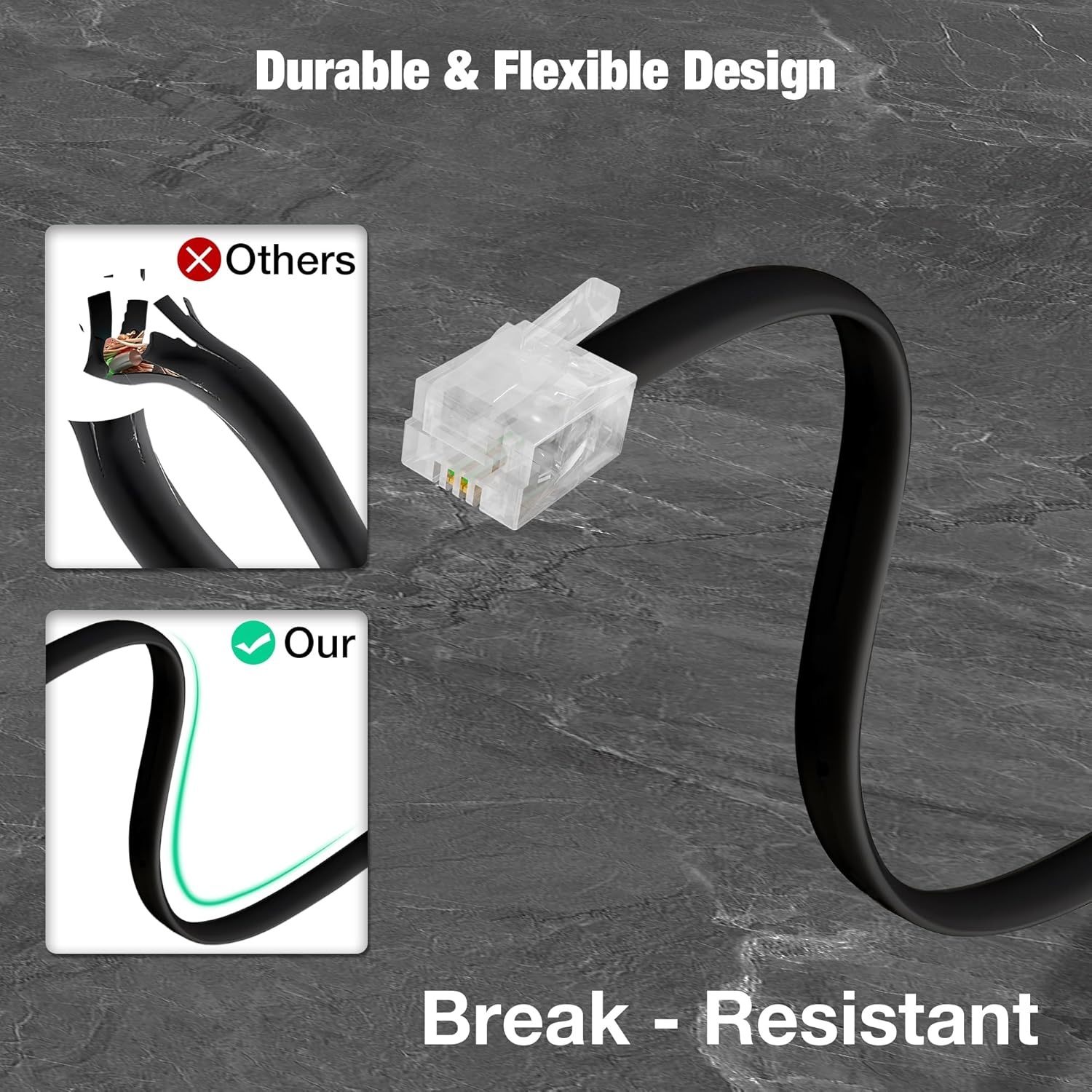 image:imageTelephone Line Cord RJ11 Connector for Landline Phones Modems Fax Machines Answering Machine Connector Between Telephone Device and Wall JackPort RJ11 Port Durable amp Strong Pack of 3 WhiteBlack