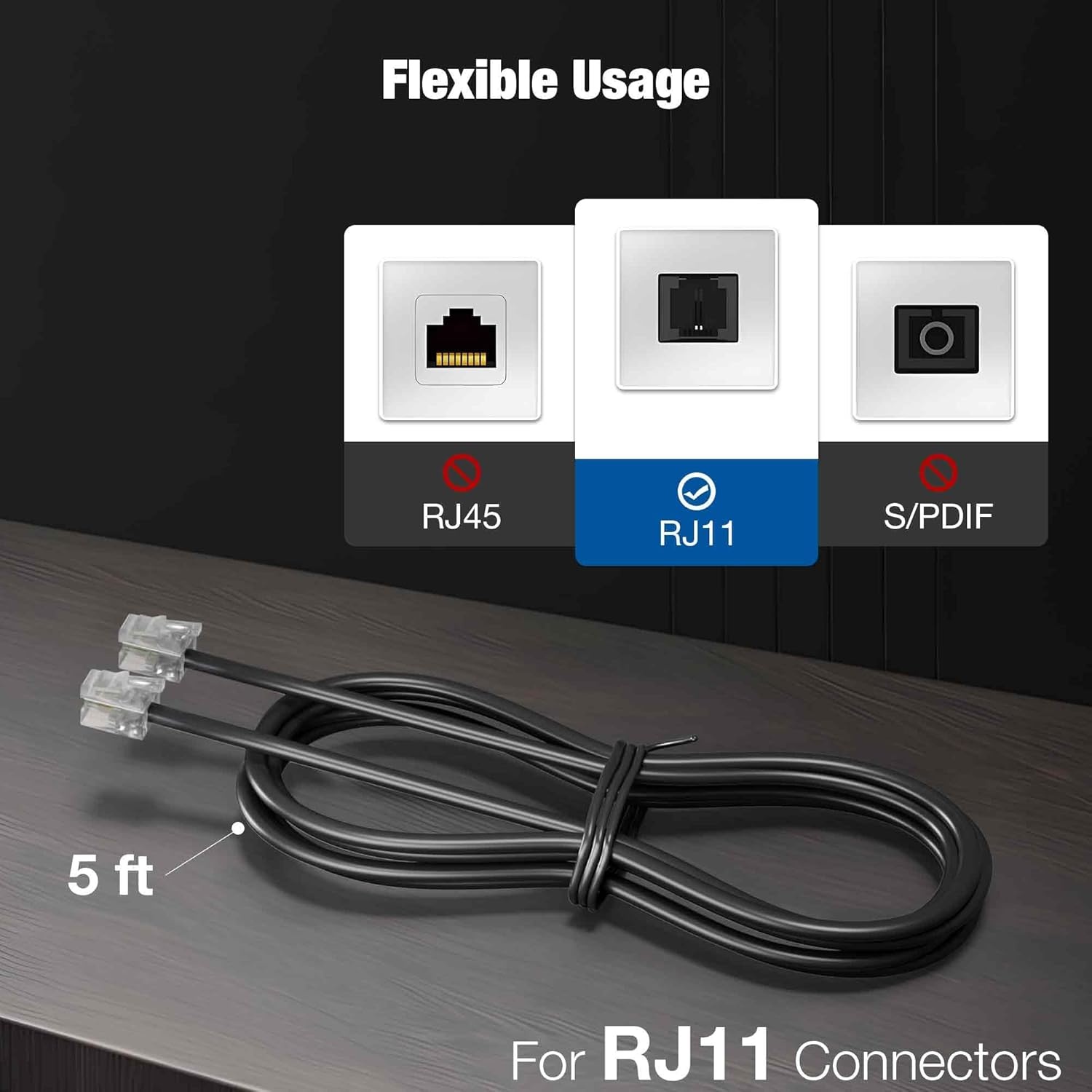 image:imageTelephone Line Cord RJ11 Connector for Landline Phones Modems Fax Machines Answering Machine Connector Between Telephone Device and Wall JackPort RJ11 Port Durable amp Strong Pack of 3 WhiteBlack