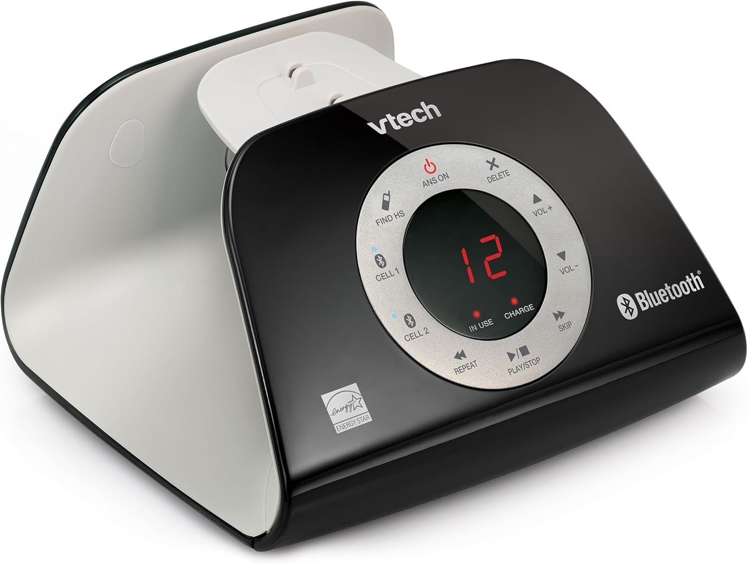 image:imageVTECH VS12216 RetroDesign Cordless Phone Bluetooth Connect to Cell Call Blocker Answering System FullDuplex SpeakerphoneBlack