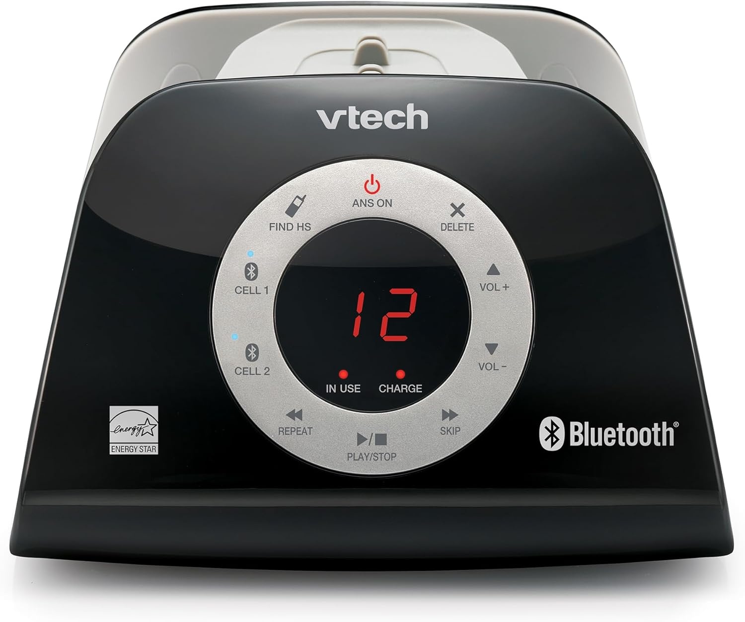 image:imageVTECH VS12216 RetroDesign Cordless Phone Bluetooth Connect to Cell Call Blocker Answering System FullDuplex SpeakerphoneBlack