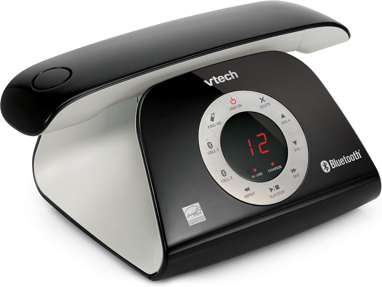 image:imageVTECH VS12216 RetroDesign Cordless Phone Bluetooth Connect to Cell Call Blocker Answering System FullDuplex SpeakerphoneBlack