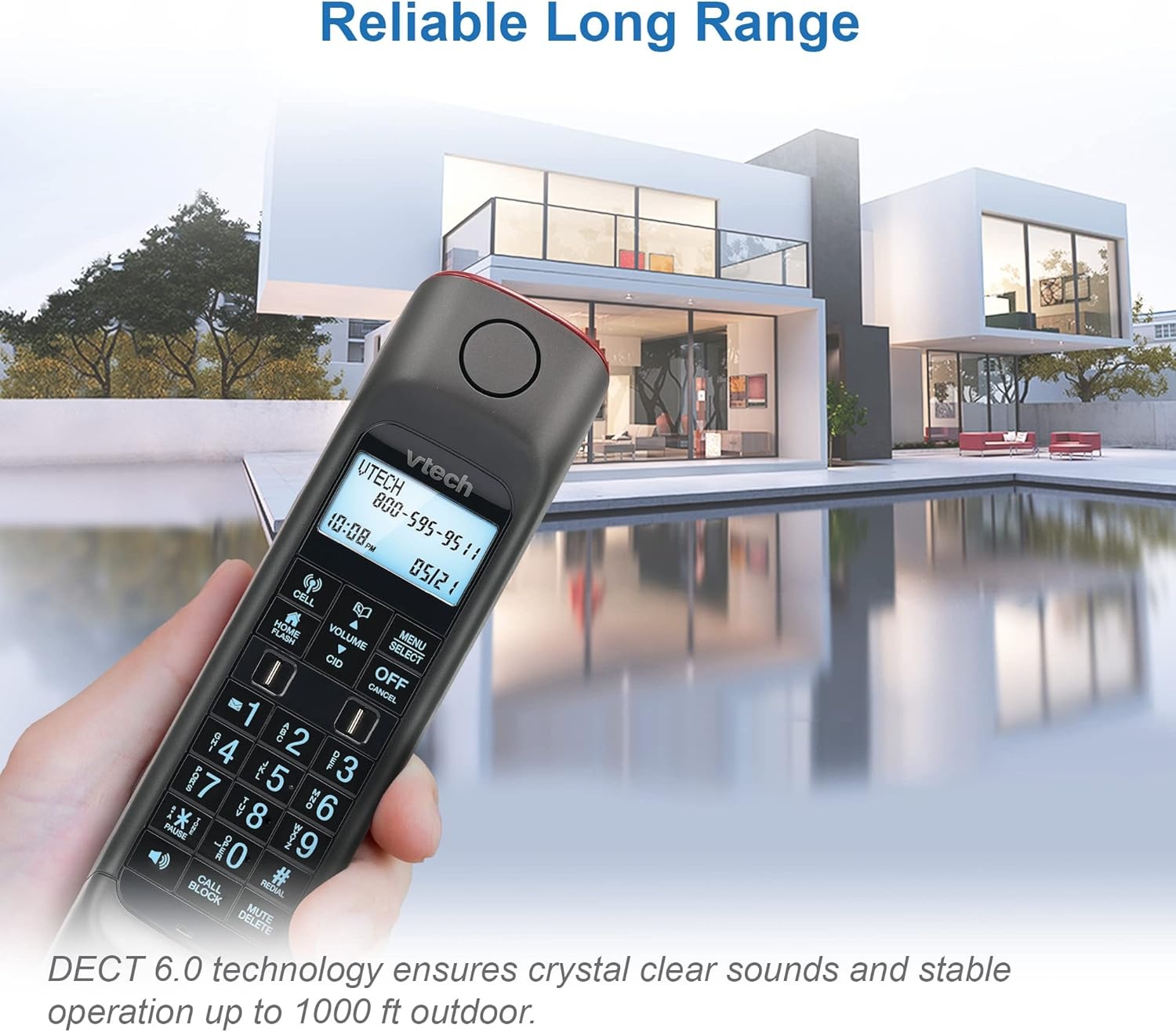 image:imageVTECH VS12216 RetroDesign Cordless Phone Bluetooth Connect to Cell Call Blocker Answering System FullDuplex SpeakerphoneRed