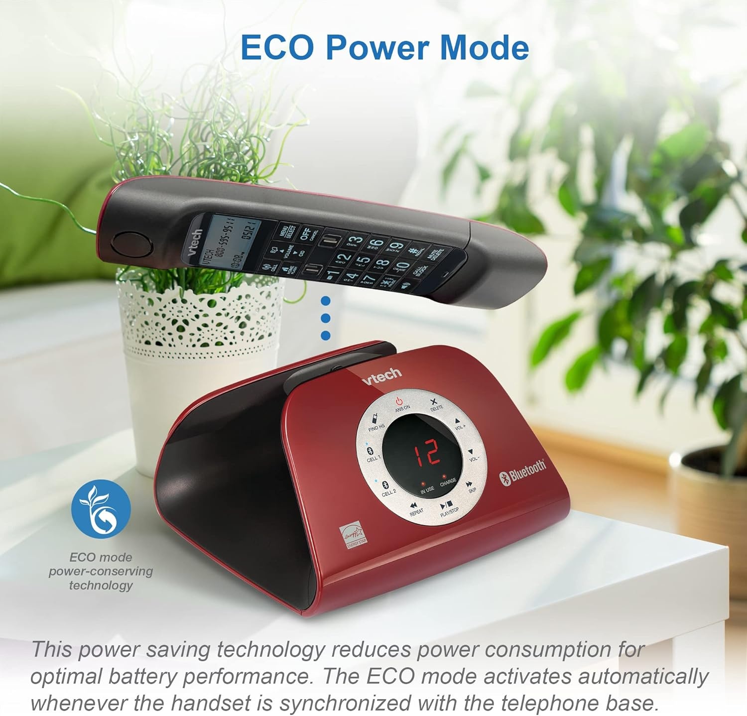 image:imageVTECH VS12216 RetroDesign Cordless Phone Bluetooth Connect to Cell Call Blocker Answering System FullDuplex SpeakerphoneRed