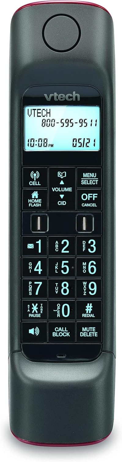 image:imageVTECH VS12216 RetroDesign Cordless Phone Bluetooth Connect to Cell Call Blocker Answering System FullDuplex SpeakerphoneRed