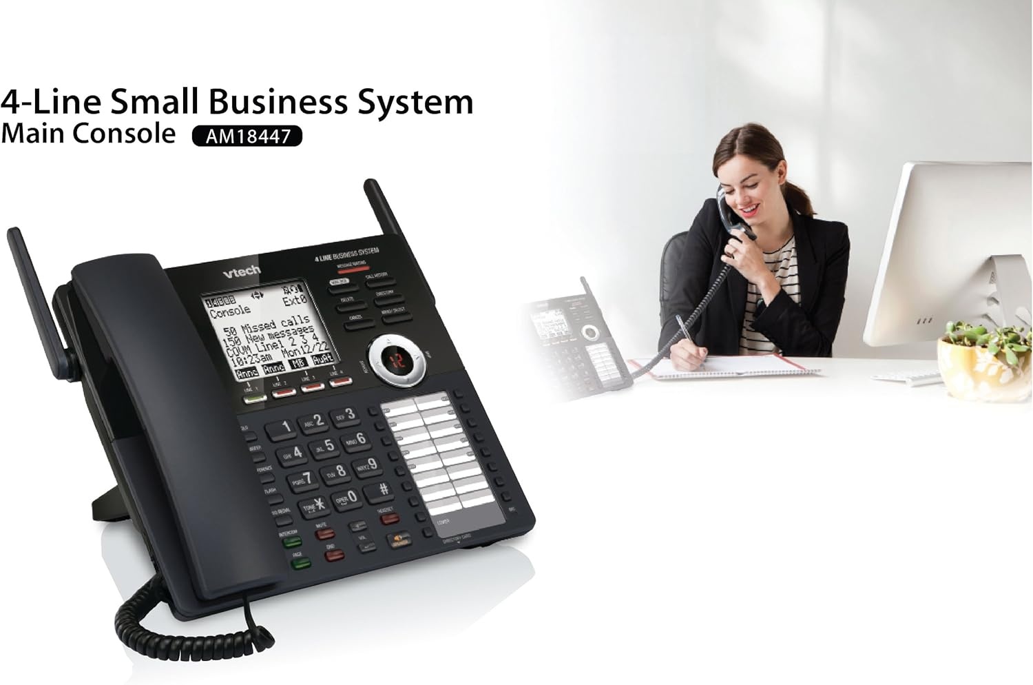 image:imageVTech 4Line Expandable Small Business Office Phone System amp VTech Extension Deskset amp Vtech Accessory Handset Black