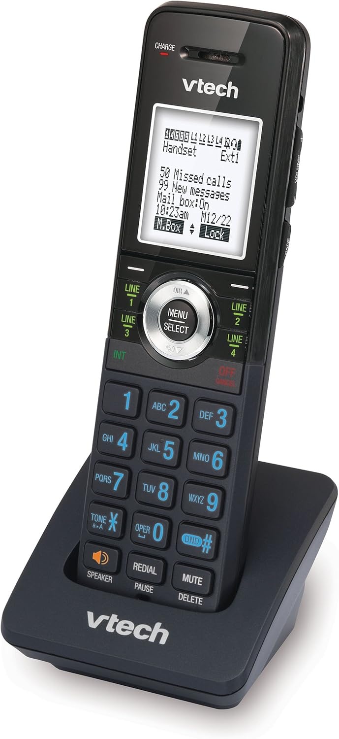 image:imageVTech AM18447 Main Console 4Line Small Business Phone System Expandable to 10 Stations Digital Answering Machine Auto Attendant Intercom amp Custom Music on Hold BlackAccessory Cordless Handset Black Pack of 4