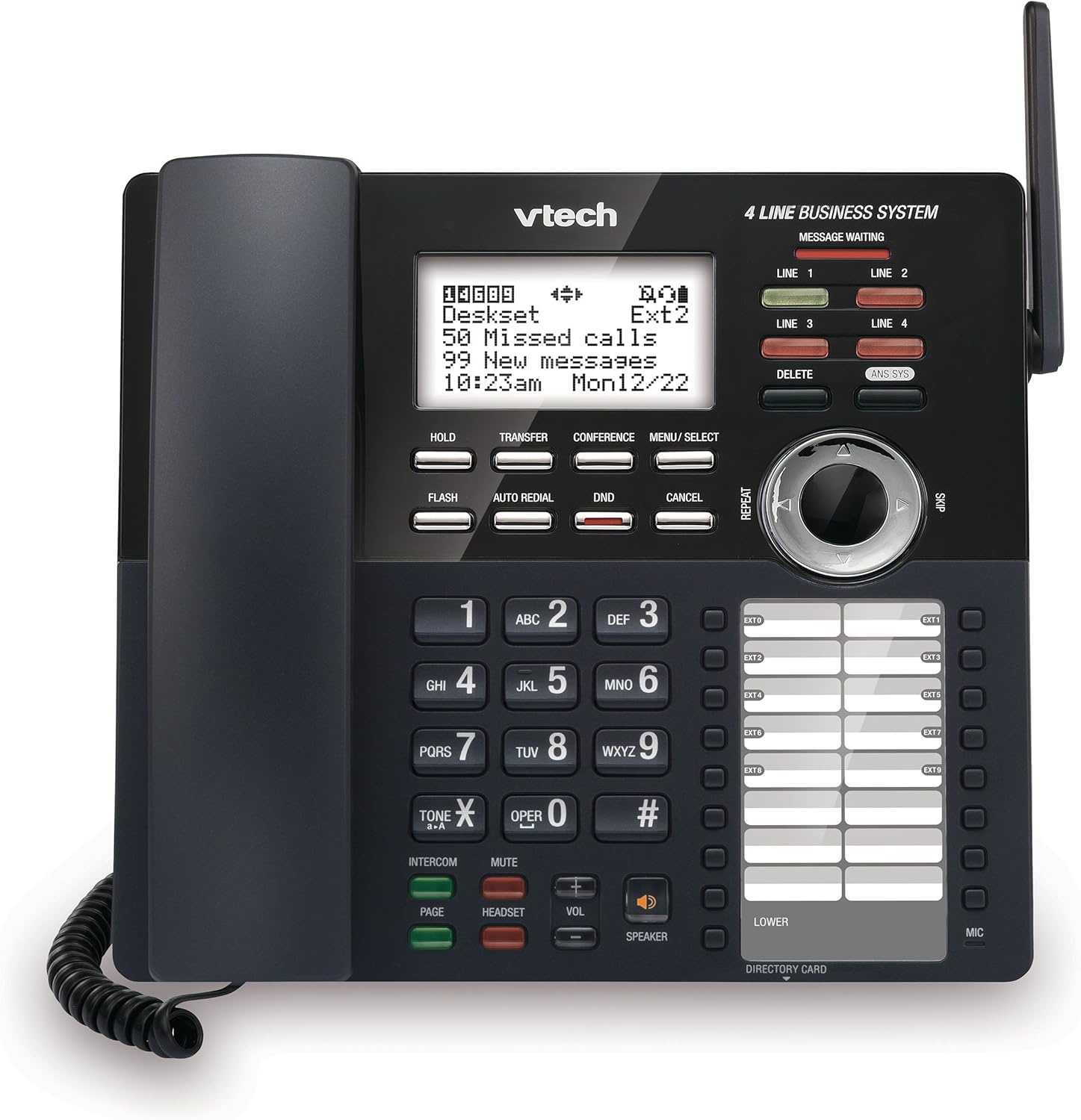 image:imageVTech AM18447 Main Console 4Line Small Business Phone System Expandable to 10 Stations Digital Answering Machine Auto Attendant Intercom amp Custom Music on Hold BlackExtension Deskset Black