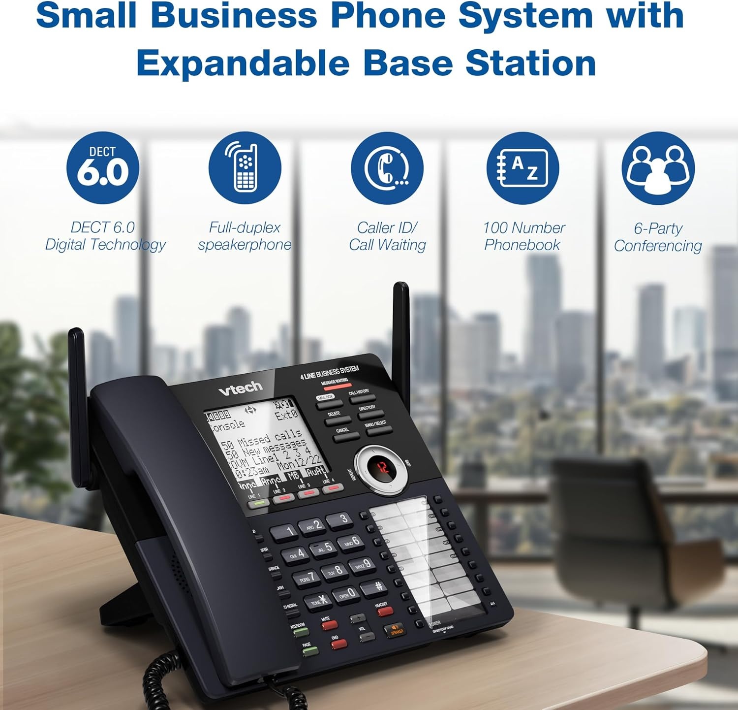 image:imageVTech AM18447 Main Console 4Line Small Business Phone System Expandable to 10 Stations Digital Answering Machine Auto Attendant Intercom amp Custom Music on Hold BlackMain Console Black