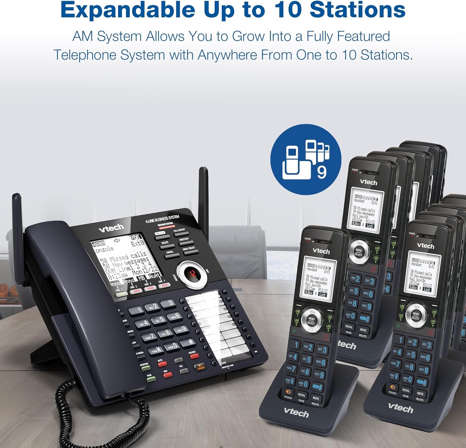 image:imageVTech AM18447 Main Console 4Line Small Business Phone System Expandable to 10 Stations Digital Answering Machine Auto Attendant Intercom amp Custom Music on Hold BlackMain Console Black