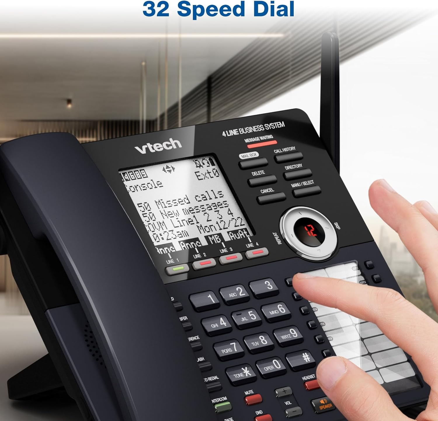 image:imageVTech AM18447 Main Console 4Line Small Business Phone System Expandable to 10 Stations Digital Answering Machine Auto Attendant Intercom amp Custom Music on Hold BlackMain Console Black