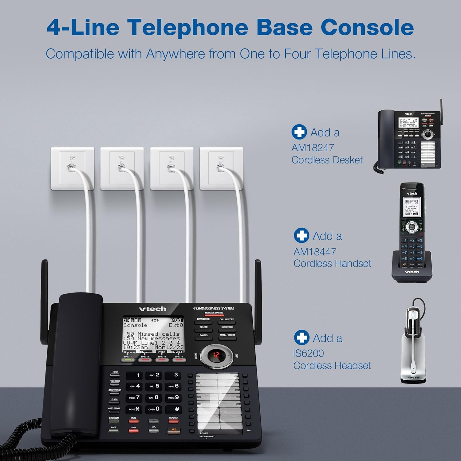 image:imageVTech AM18447 Main Console 4Line Small Business Phone System Expandable to 10 Stations Digital Answering Machine Auto Attendant Intercom amp Custom Music on Hold BlackMain Console Black