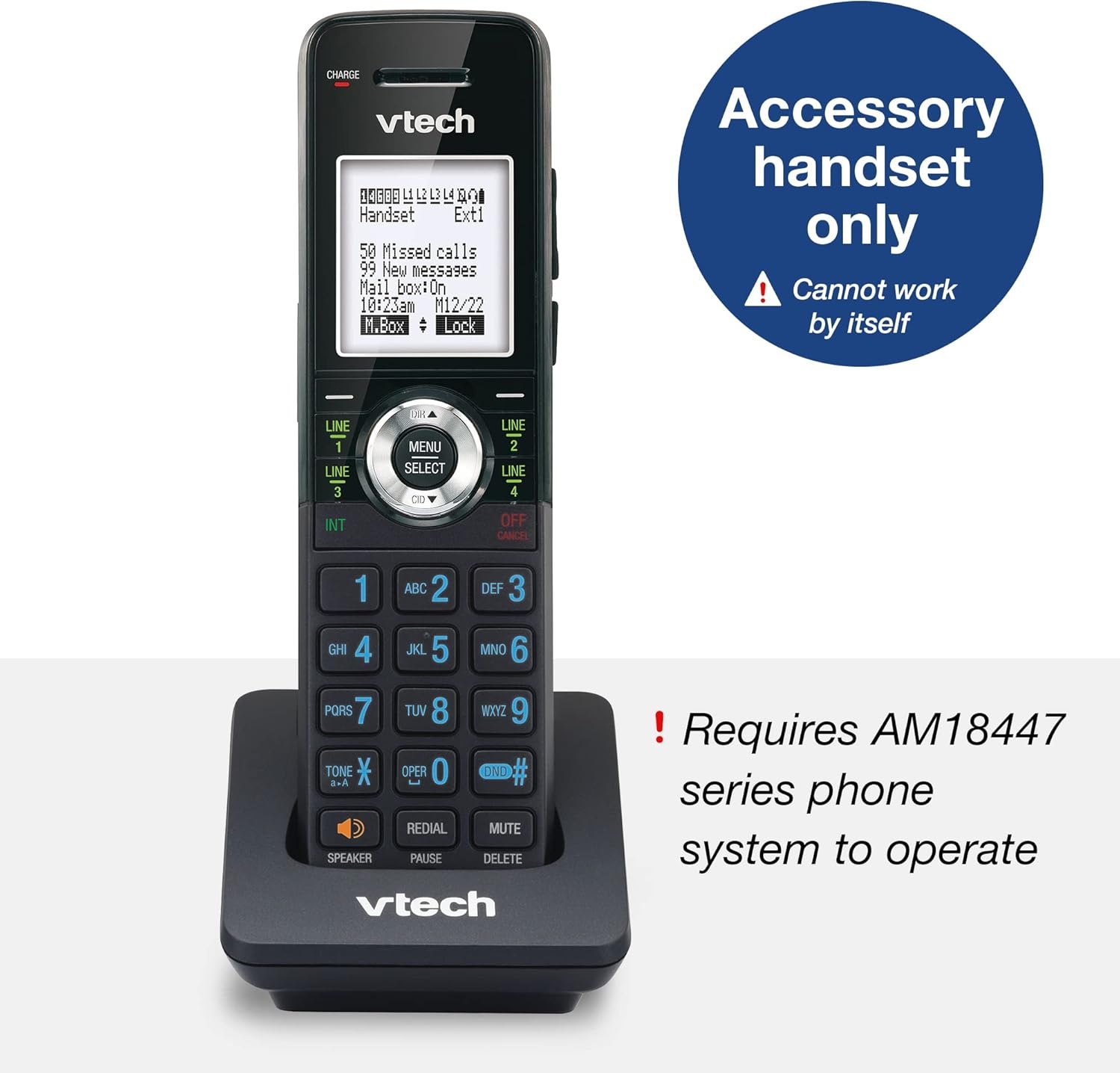 image:imageVTech AM18447 Main Console 4Line Small Business Phone System Expandable to 10 Stations Digital Answering Machine Auto Attendant Intercom amp Custom Music on Hold BlackAccessory Cordless Handset Black Pack of 4
