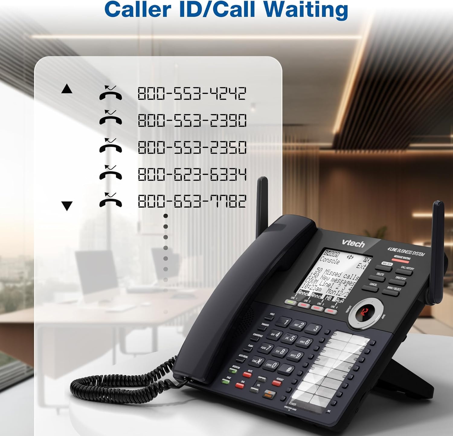 image:imageVTech AM18447 Main Console 4Line Small Business Phone System Expandable to 10 Stations Digital Answering Machine Auto Attendant Intercom amp Custom Music on Hold BlackMain Console Black