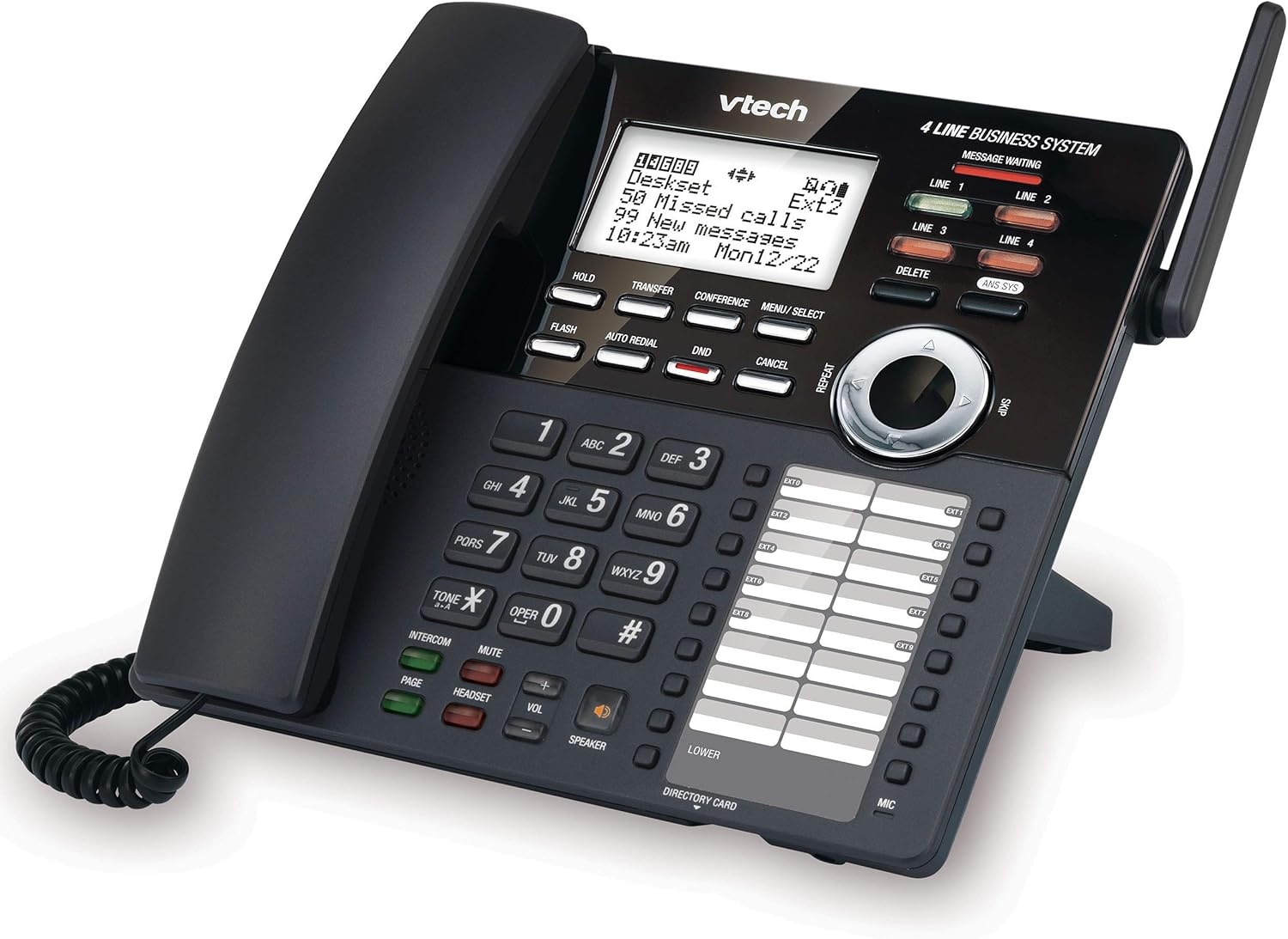 image:imageVTech AM18447 Main Console 4Line Small Business Phone System Expandable to 10 Stations Digital Answering Machine Auto Attendant Intercom amp Custom Music on Hold BlackExtension Deskset Black