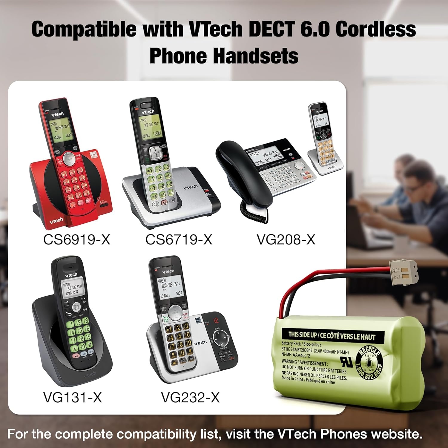 image:imageVTech Battery Pack Compatible with Most and ATampT DECT 60 Cordless Phone Handsets and Most Audio Baby Monitors NiMH Rechargeable Batteries Replacement Batteries BT183342BT283342 Pack of 33 Pack