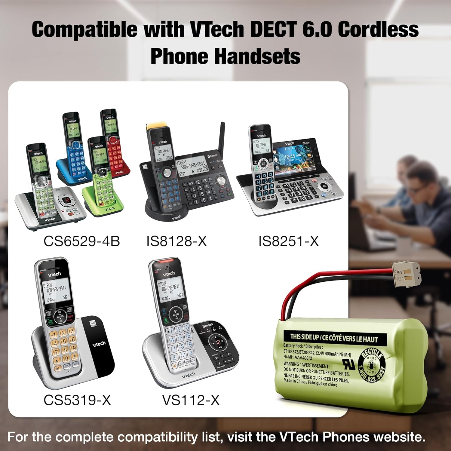 image:imageVTech Battery Pack Compatible with Most and ATampT DECT 60 Cordless Phone Handsets and Most Audio Baby Monitors NiMH Rechargeable Batteries Replacement Batteries BT183342BT283342 Pack of 32 Pack