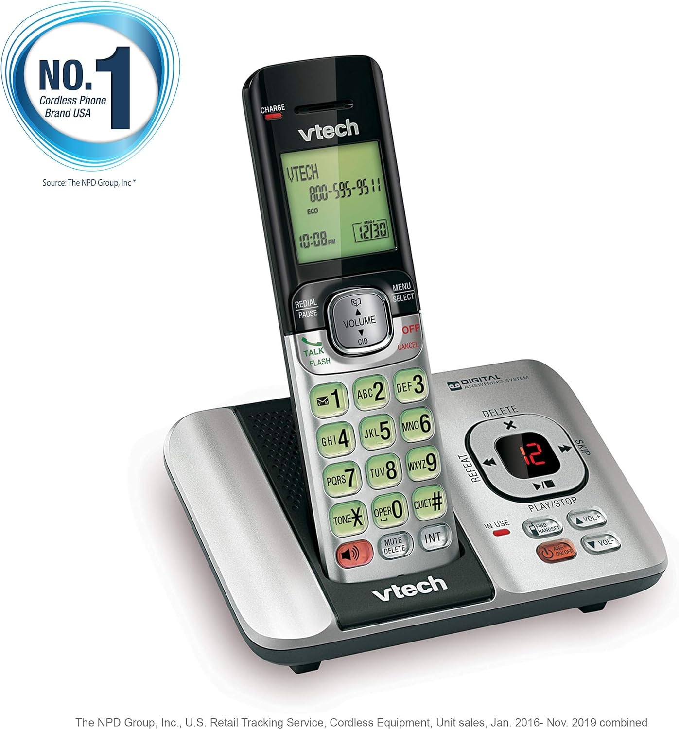 image:imageVTech CS6529 1Handset Cordless Phone with Answering Machine Caller IDCall Waiting DECT 60 Handset Speakerphone SilverBlack1 Handset Silver