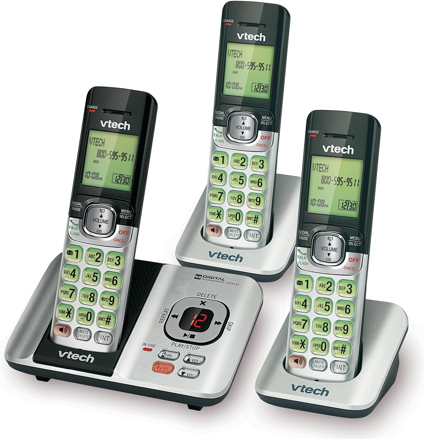 image:imageVTech CS6529 1Handset Cordless Phone with Answering Machine Caller IDCall Waiting DECT 60 Handset Speakerphone SilverBlack3 Handsets Silver