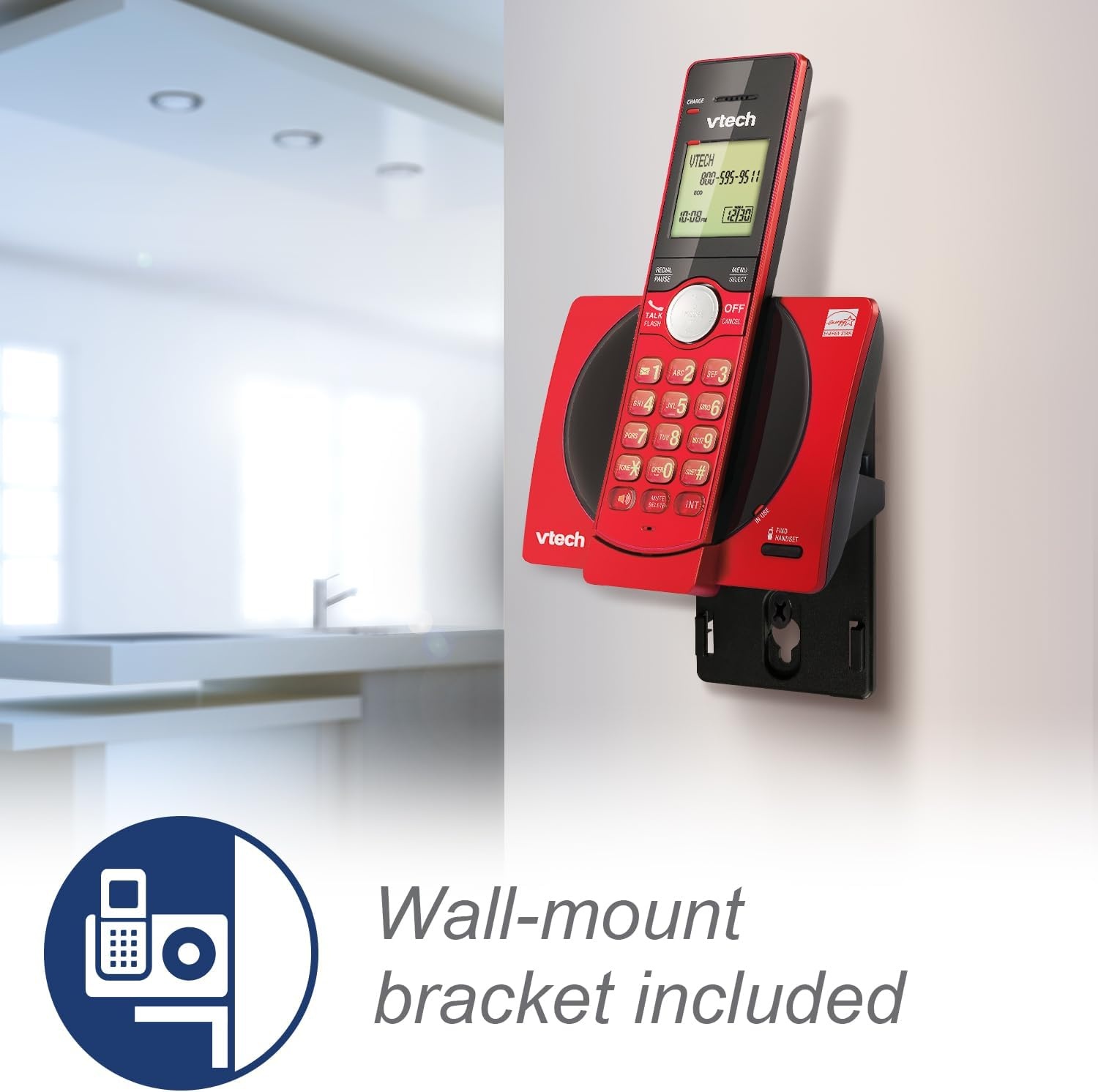image:imageVTech CS691916 DECT 60 Cordless Phone Red Caller IDCall Waiting Stores 30 Calls Backlit Keypad amp Display Full Duplex Handset Speakerphone Wall MountableRed