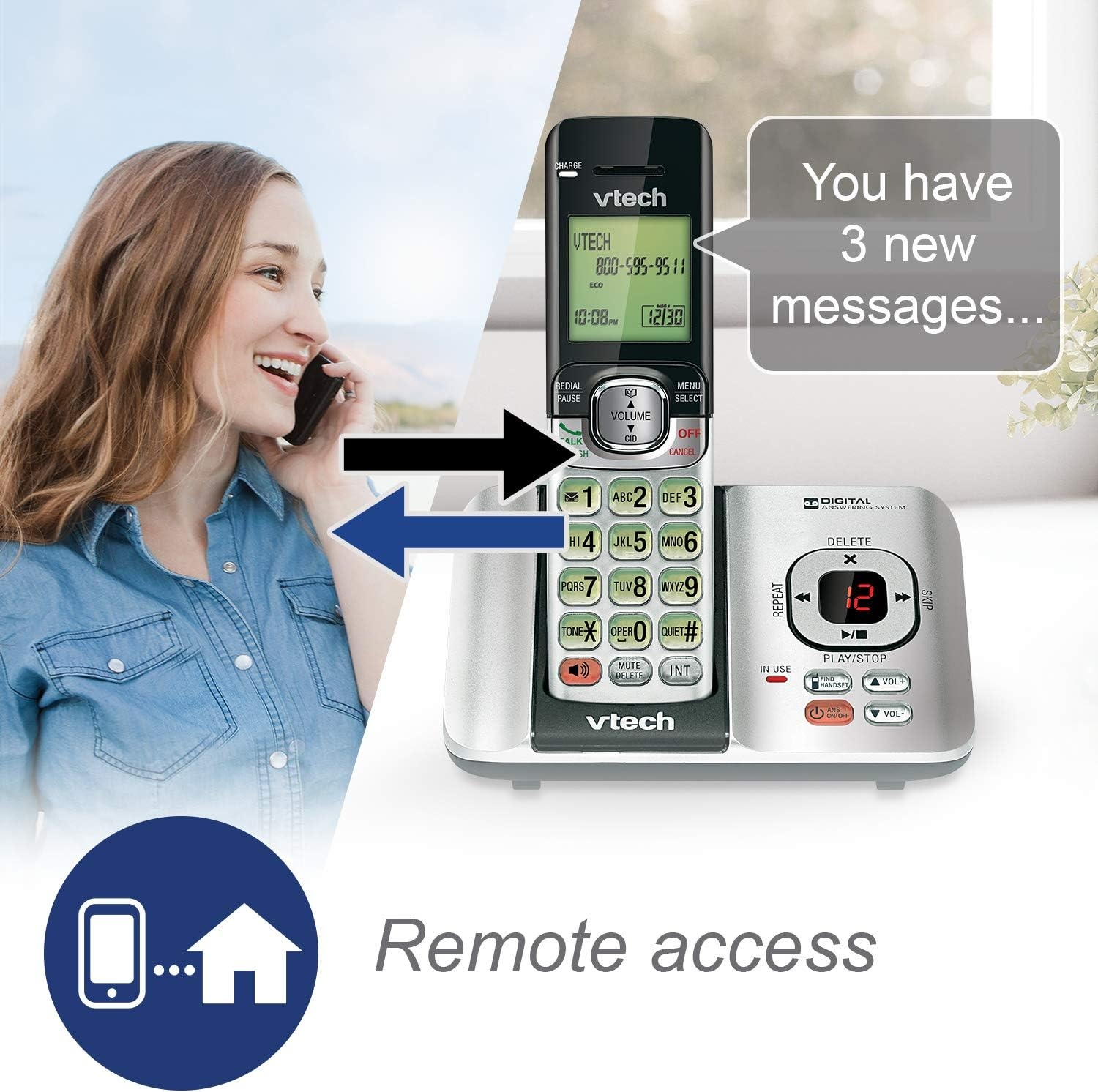 image:imageVTech CS691916 DECT 60 Cordless Phone Red Caller IDCall Waiting Stores 30 Calls Backlit Keypad amp Display Full Duplex Handset Speakerphone Wall MountableSilverBlueRedGreenCaller IDAnswering Machine