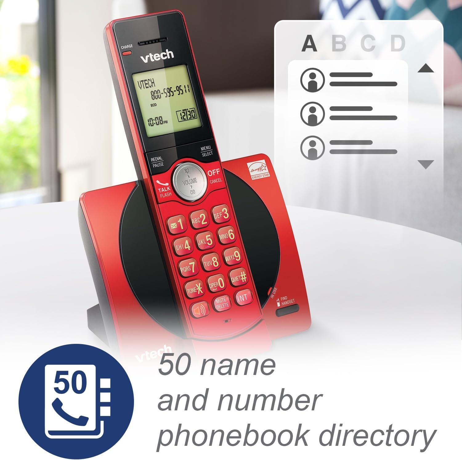 image:imageVTech CS691916 DECT 60 Cordless Phone Red Caller IDCall Waiting Stores 30 Calls Backlit Keypad amp Display Full Duplex Handset Speakerphone Wall MountableRed