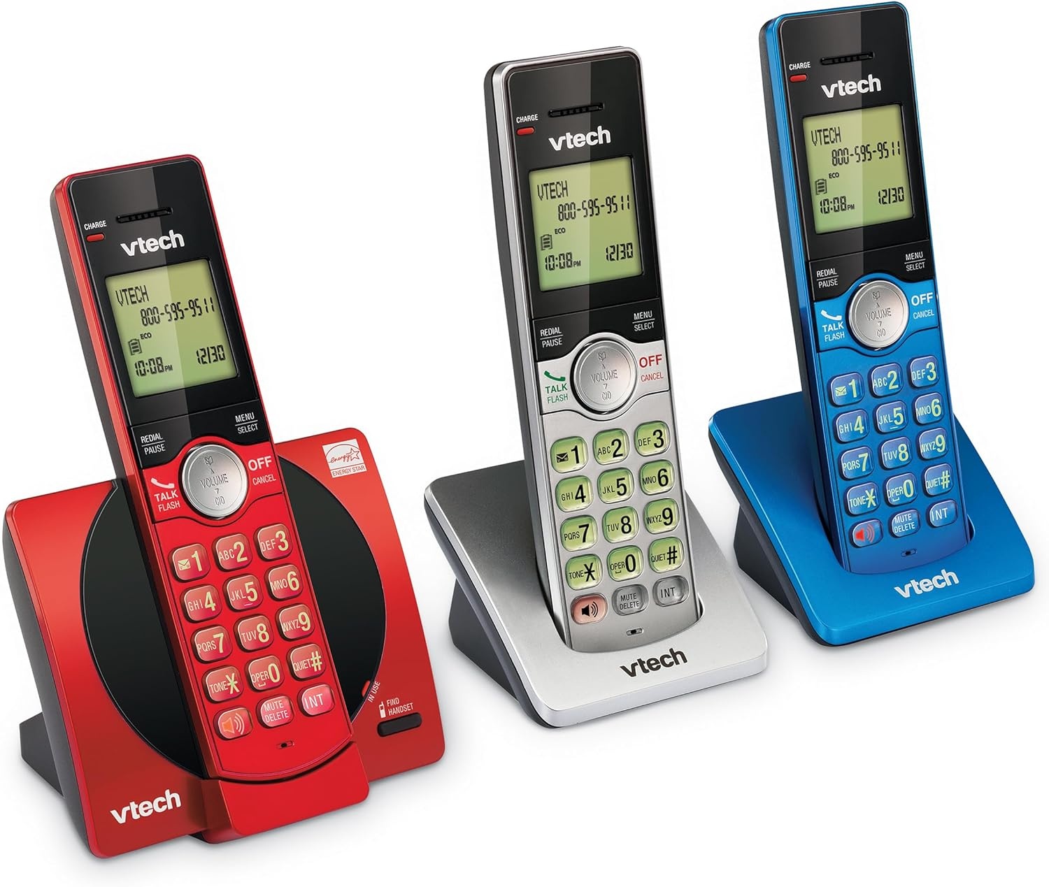 image:imageVTech CS691916 DECT 60 Cordless Phone Red Caller IDCall Waiting Stores 30 Calls Backlit Keypad amp Display Full Duplex Handset Speakerphone Wall MountableRedBlueSilverCaller ID