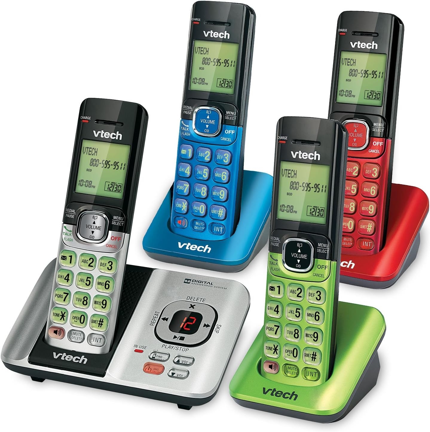 image:imageVTech CS691916 DECT 60 Cordless Phone Red Caller IDCall Waiting Stores 30 Calls Backlit Keypad amp Display Full Duplex Handset Speakerphone Wall MountableSilverBlueRedGreenCaller IDAnswering Machine