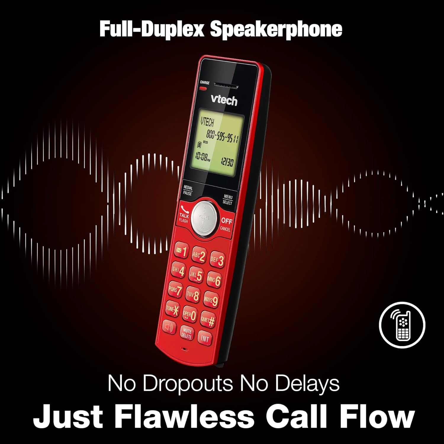 image:imageVTech CS691916 DECT 60 Cordless Phone Red Caller IDCall Waiting Stores 30 Calls Backlit Keypad amp Display Full Duplex Handset Speakerphone Wall MountableRedBlueCaller ID