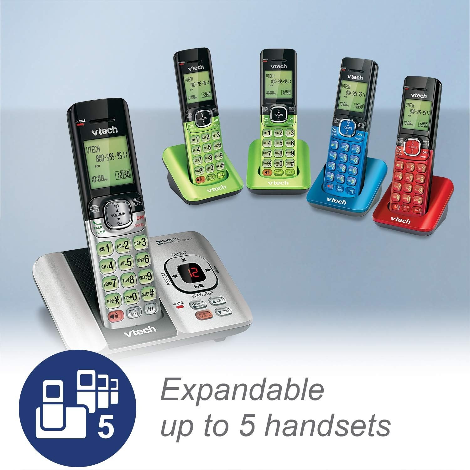 image:imageVTech CS691916 DECT 60 Cordless Phone Red Caller IDCall Waiting Stores 30 Calls Backlit Keypad amp Display Full Duplex Handset Speakerphone Wall MountableSilverBlueRedGreenCaller IDAnswering Machine