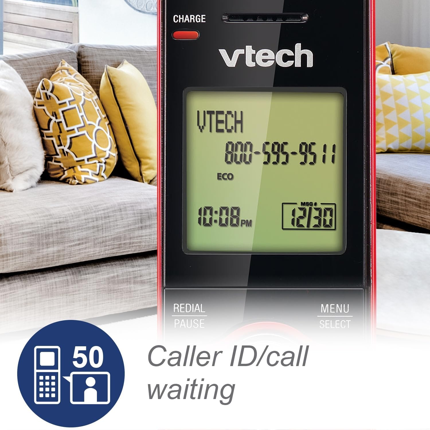 image:imageVTech CS691916 DECT 60 Cordless Phone Red Caller IDCall Waiting Stores 30 Calls Backlit Keypad amp Display Full Duplex Handset Speakerphone Wall MountableRed