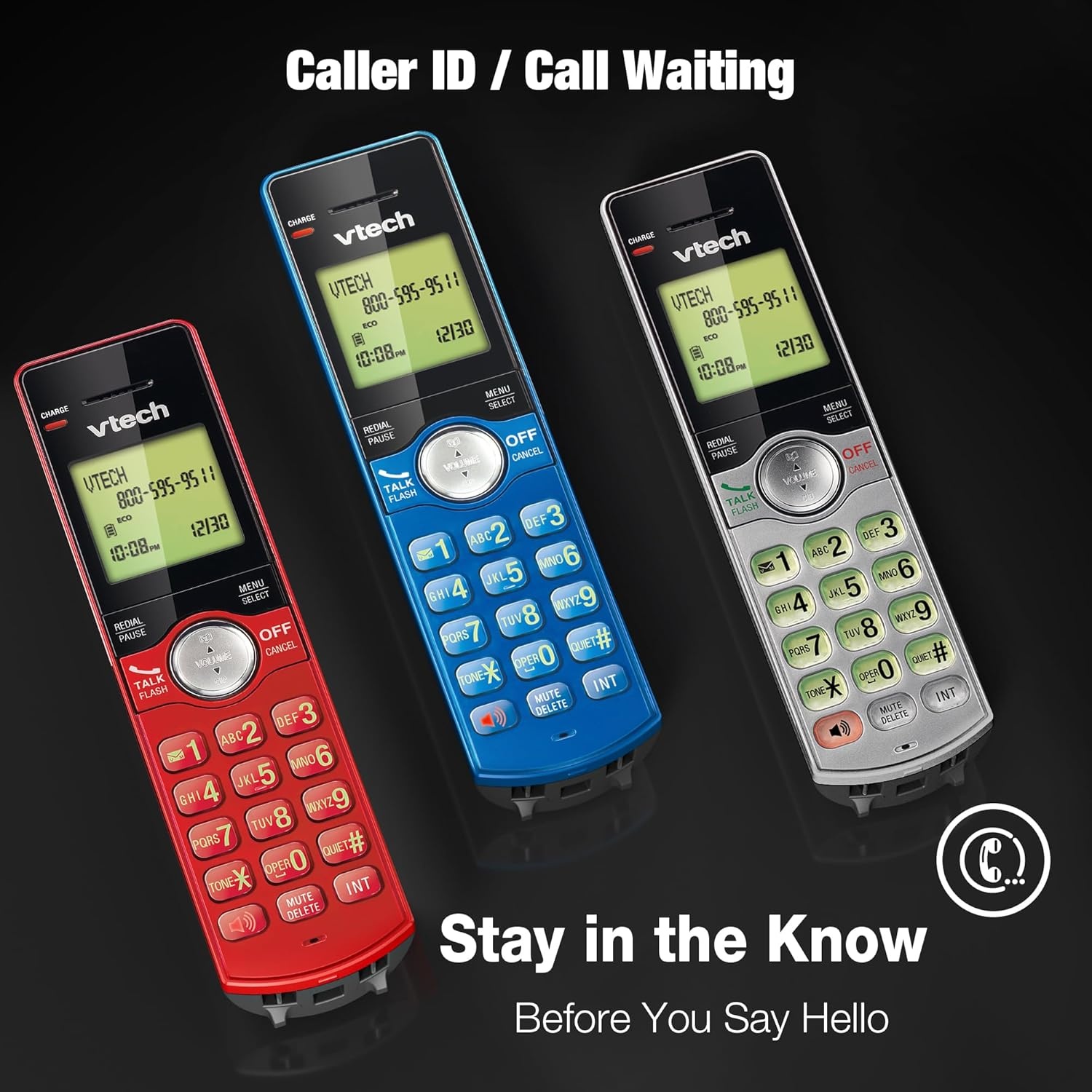 image:imageVTech CS691916 DECT 60 Cordless Phone Red Caller IDCall Waiting Stores 30 Calls Backlit Keypad amp Display Full Duplex Handset Speakerphone Wall MountableRedBlueSilverCaller ID