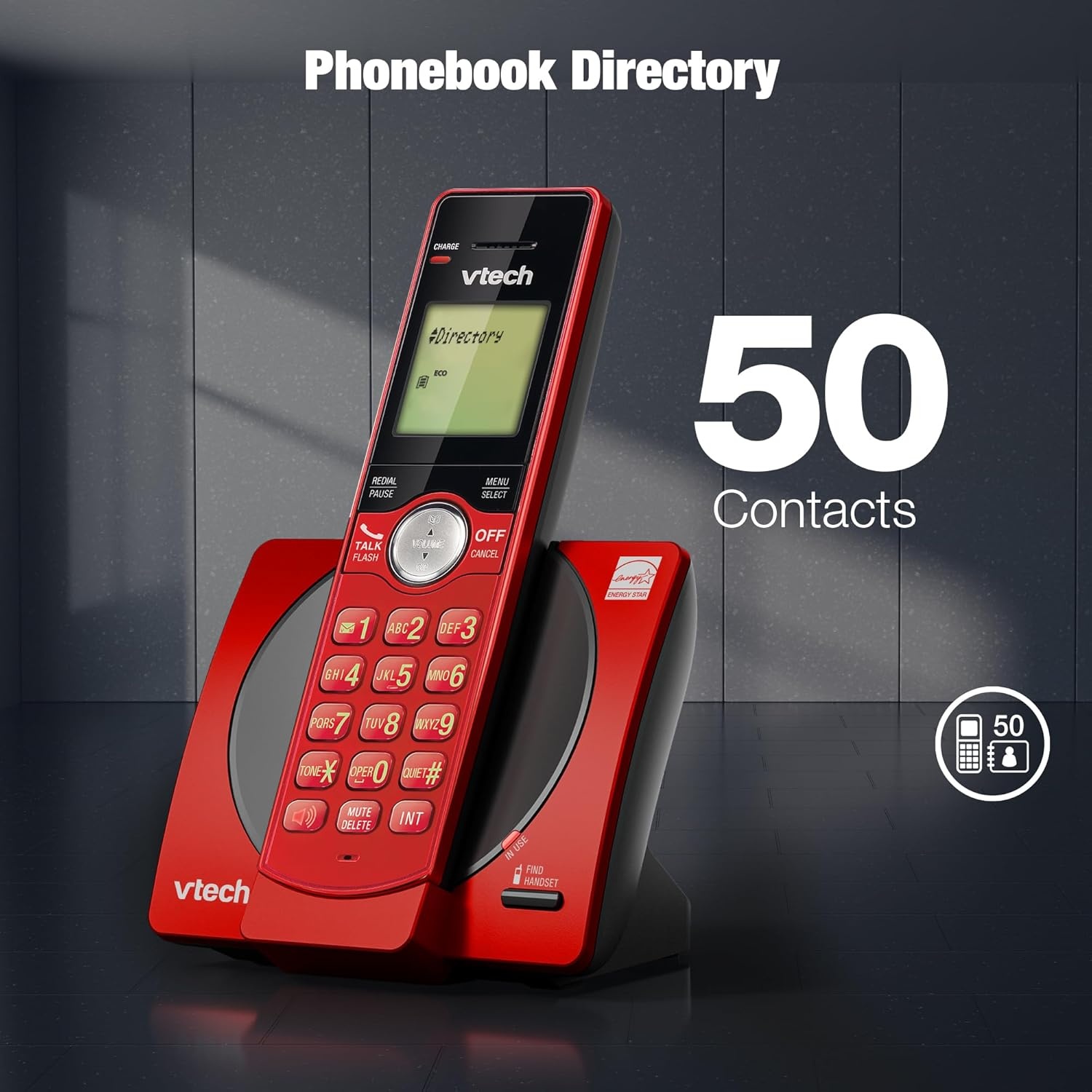 image:imageVTech CS691916 DECT 60 Cordless Phone Red Caller IDCall Waiting Stores 30 Calls Backlit Keypad amp Display Full Duplex Handset Speakerphone Wall MountableRedBlueSilverCaller ID