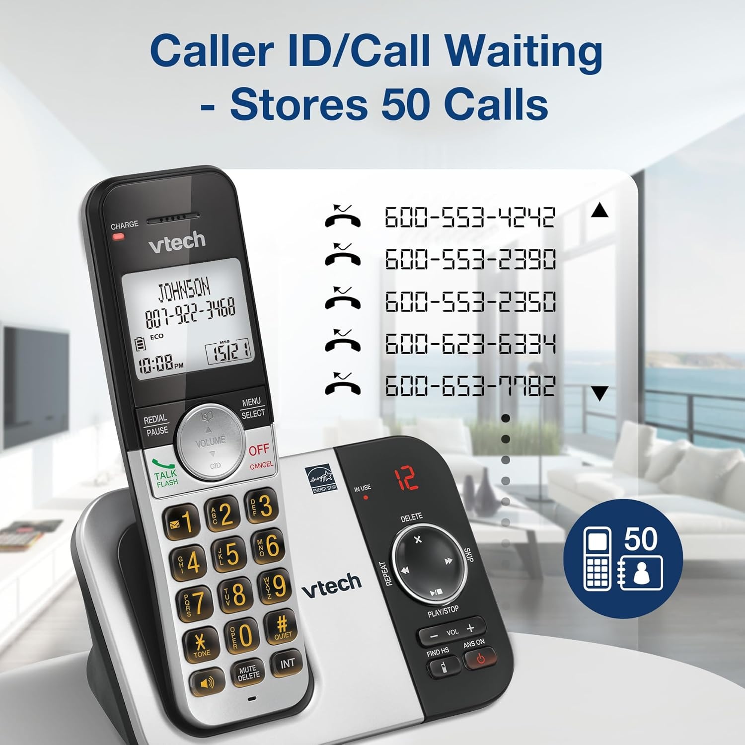 image:imageVTech Cordless Home Phone with Answering Machine FullDuplex Speakerphone Large Backlit Display Big Buttons Caller ID Easy Setup VG232Caller IDAnswering System