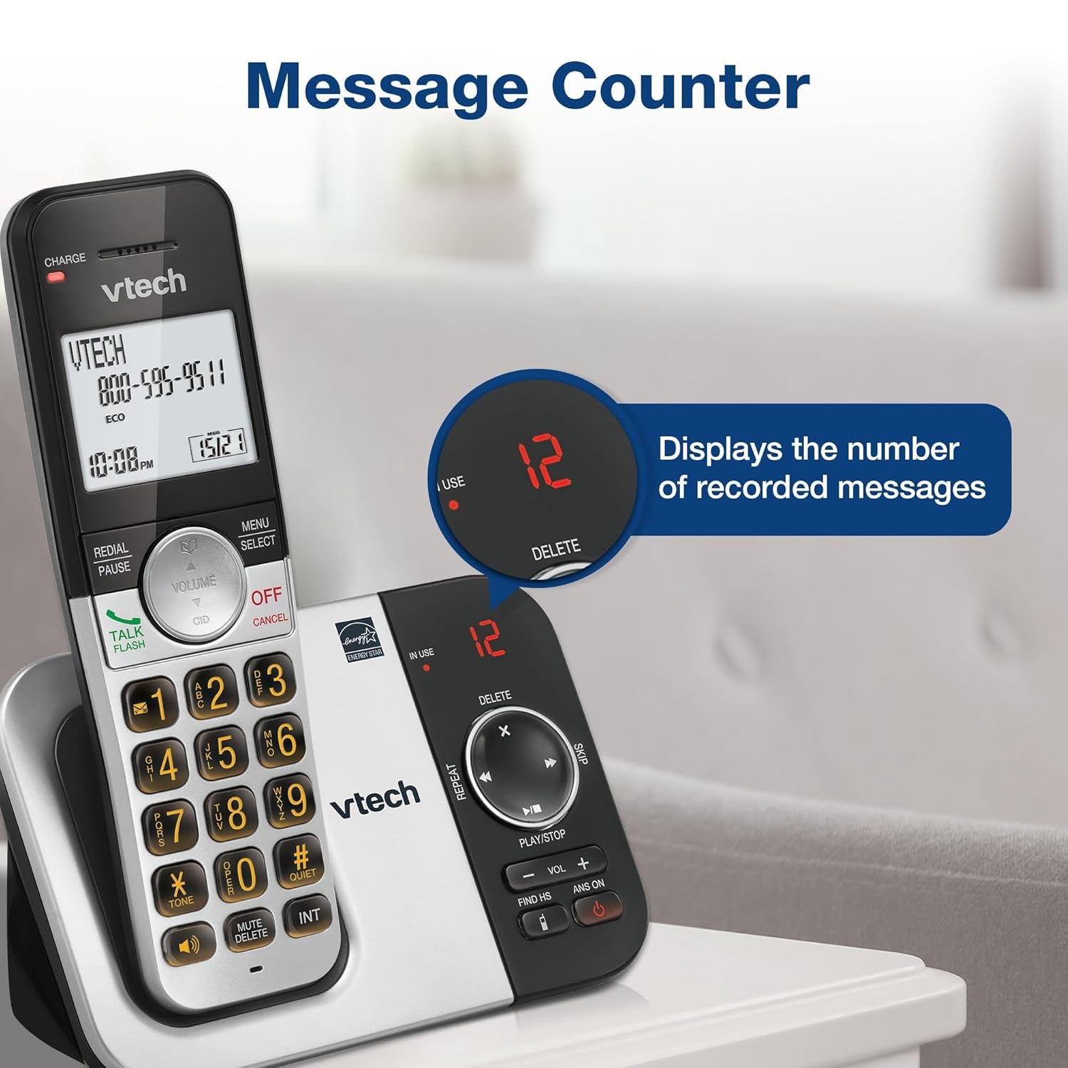 image:imageVTech Cordless Home Phone with Answering Machine FullDuplex Speakerphone Large Backlit Display Big Buttons Caller ID Easy Setup VG232Caller IDAnswering System