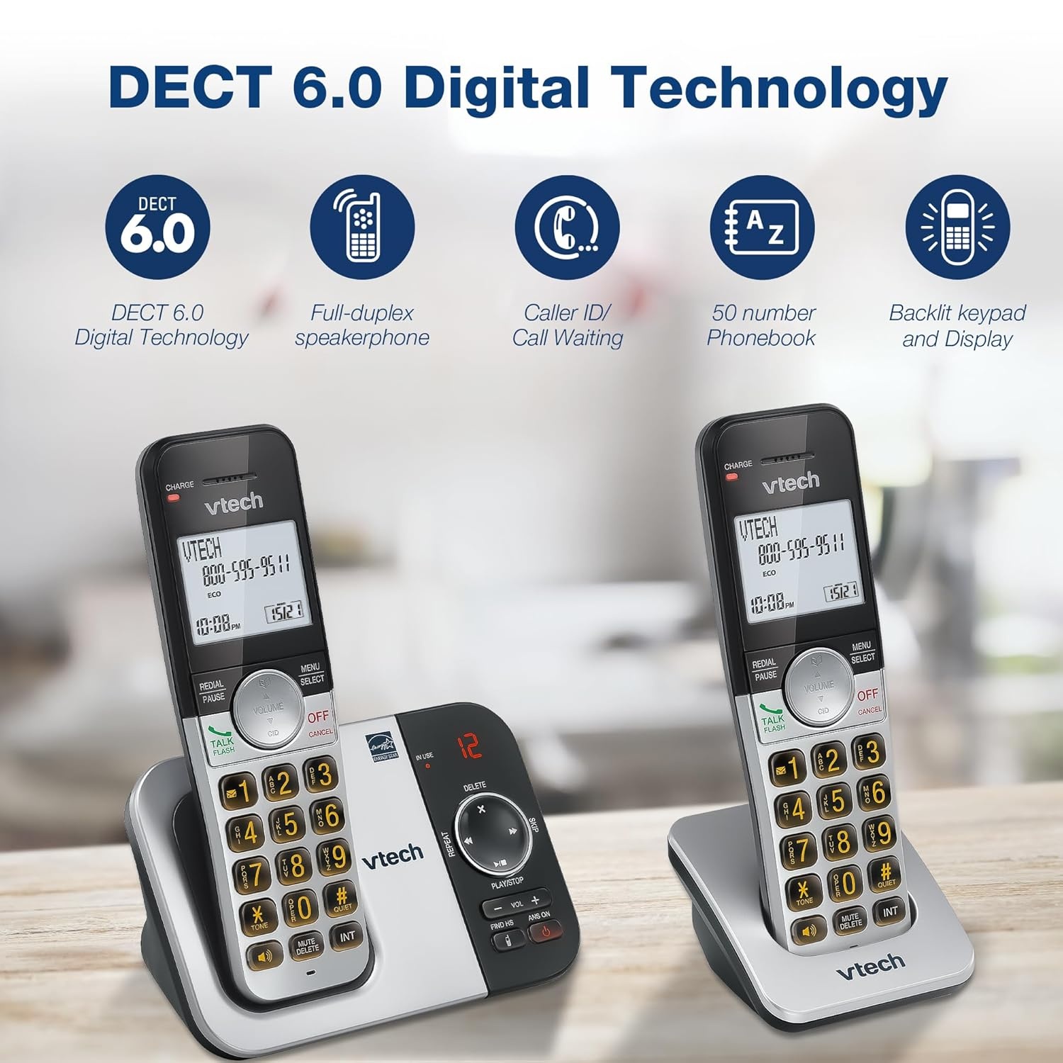 image:imageVTech Cordless Home Phone with Answering Machine FullDuplex Speakerphone Large Backlit Display Big Buttons Caller ID Easy Setup VG232Caller IDAnswering System