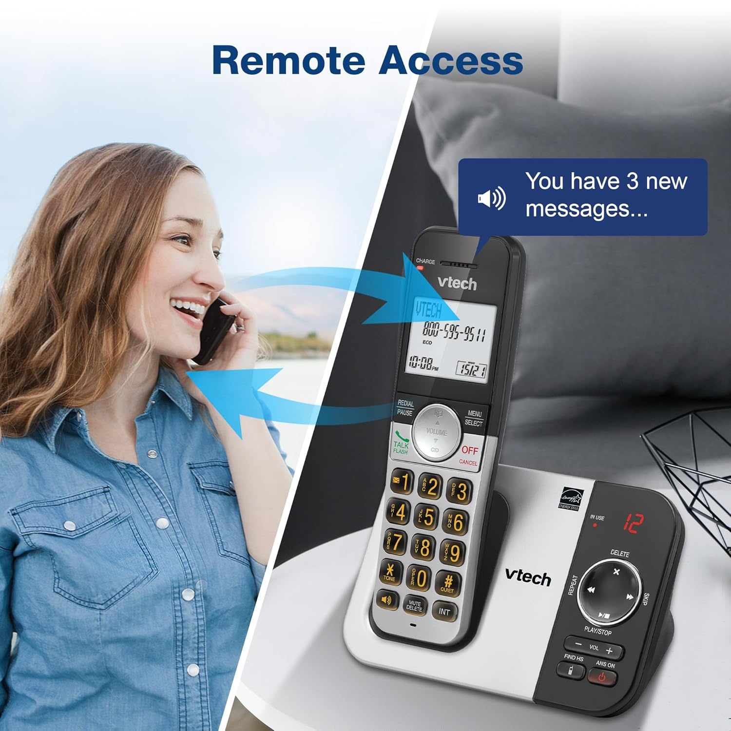 image:imageVTech Cordless Home Phone with Answering Machine FullDuplex Speakerphone Large Backlit Display Big Buttons Caller ID Easy Setup VG232Caller IDAnswering System
