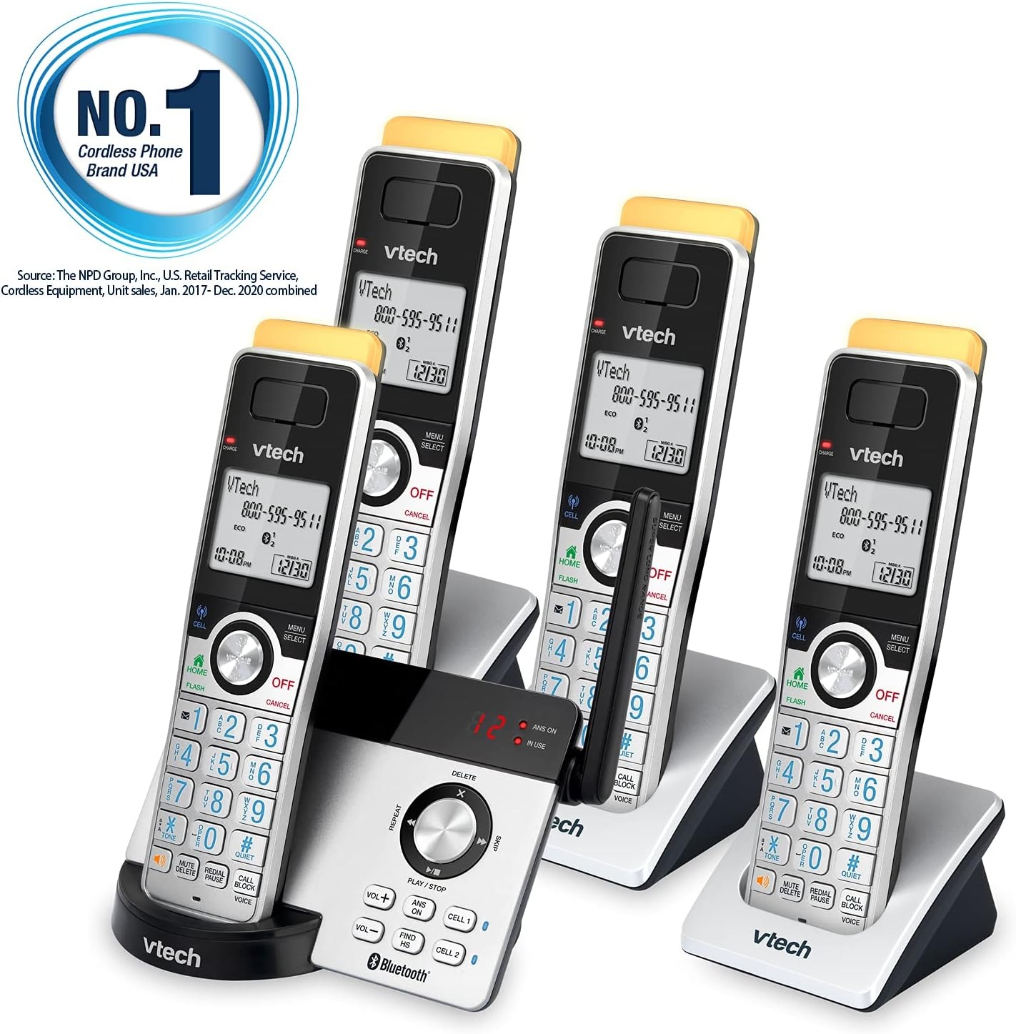 image:imageVTech IS812821 Super Long Range 2Handset DECT 60 Cordless Phone for Home with Answering Machine 2300 ft Range Call Blocking Bluetooth Connect to Cell IntercomSilverBlack