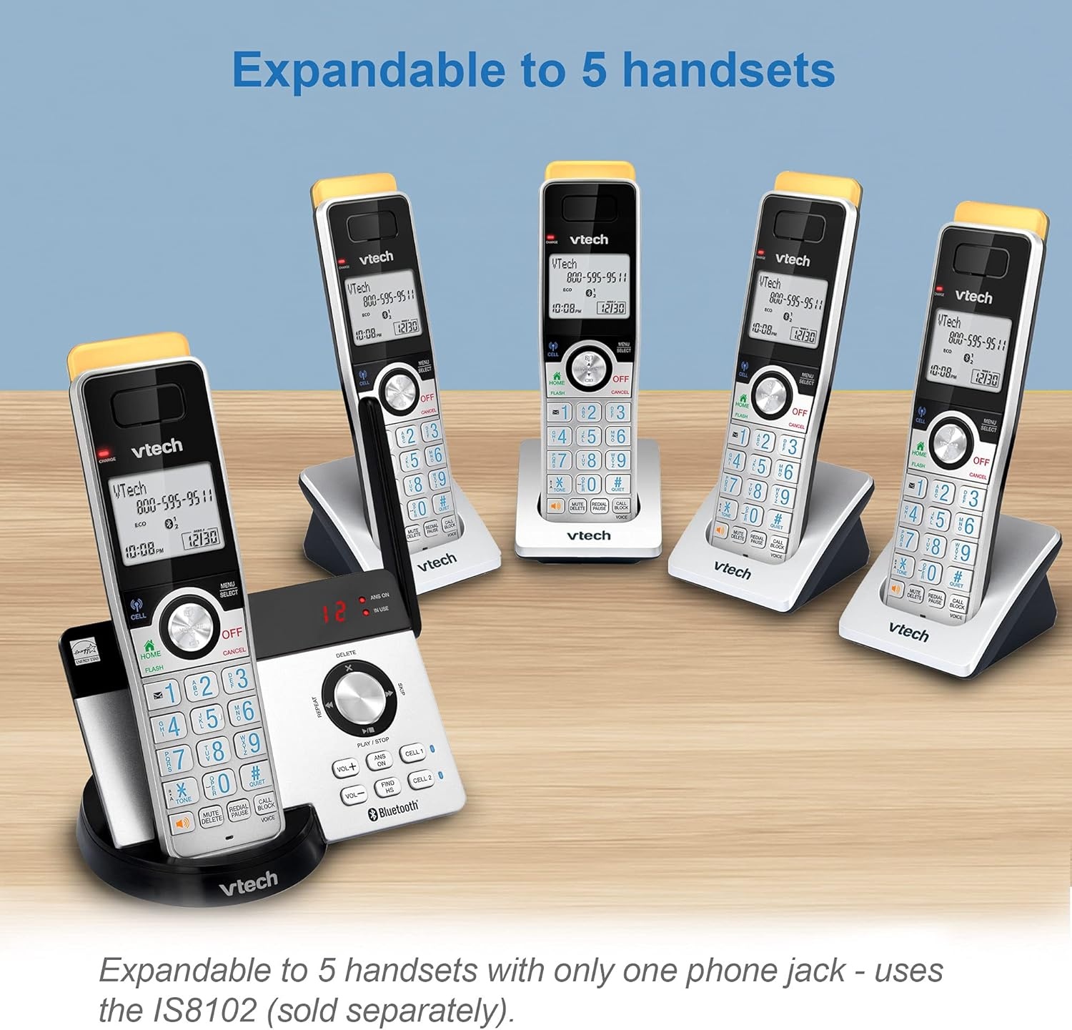image:imageVTech IS812821 Super Long Range 2Handset DECT 60 Cordless Phone for Home with Answering Machine 2300 ft Range Call Blocking Bluetooth Connect to Cell IntercomSilverBlack
