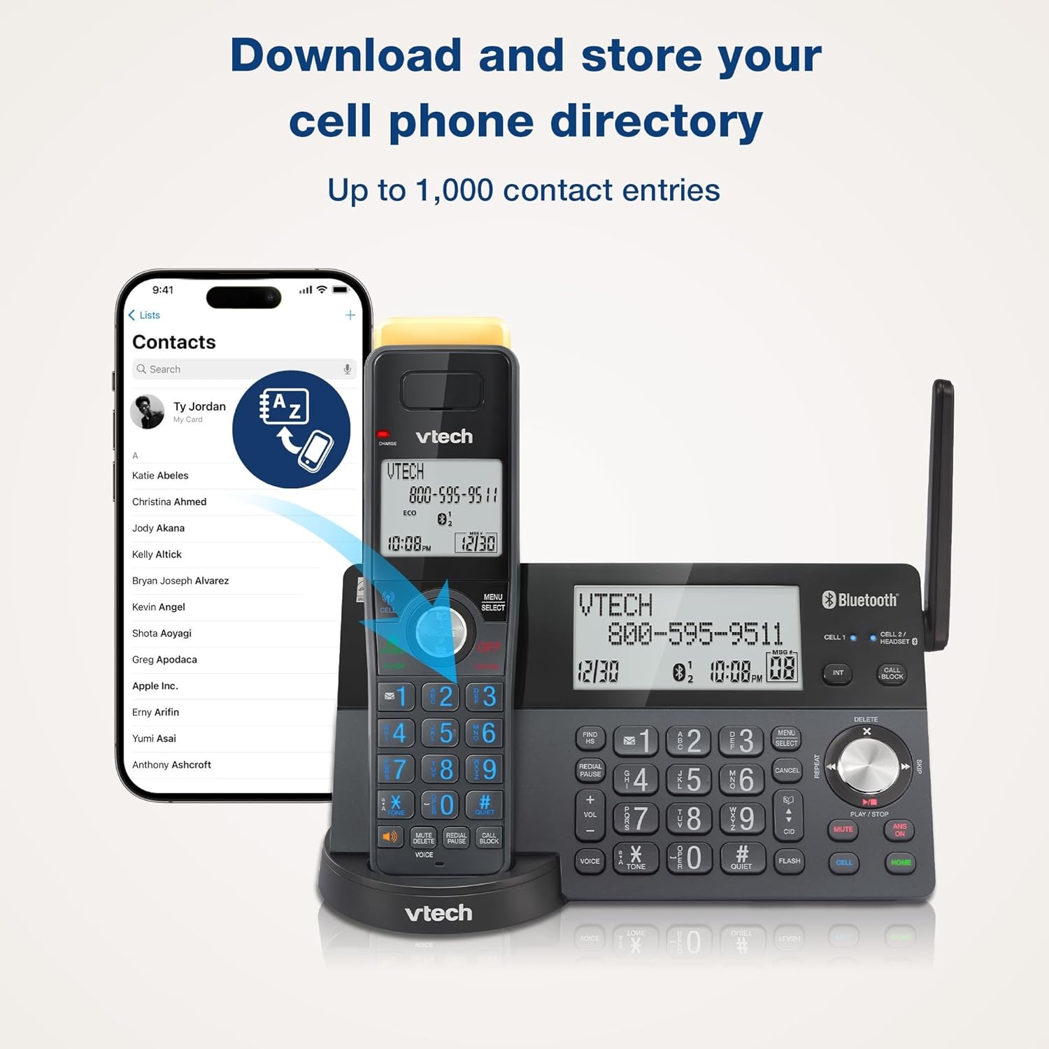 image:imageVTech IS812821 Super Long Range 2Handset DECT 60 Cordless Phone for Home with Answering Machine 2300 ft Range Call Blocking Bluetooth Connect to Cell IntercomGraphite