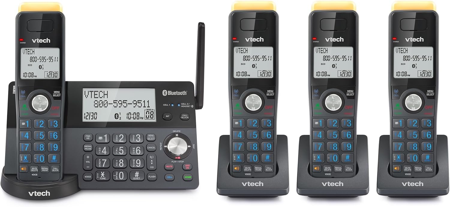 image:imageVTech IS812821 Super Long Range 2Handset DECT 60 Cordless Phone for Home with Answering Machine 2300 ft Range Call Blocking Bluetooth Connect to Cell IntercomGraphite