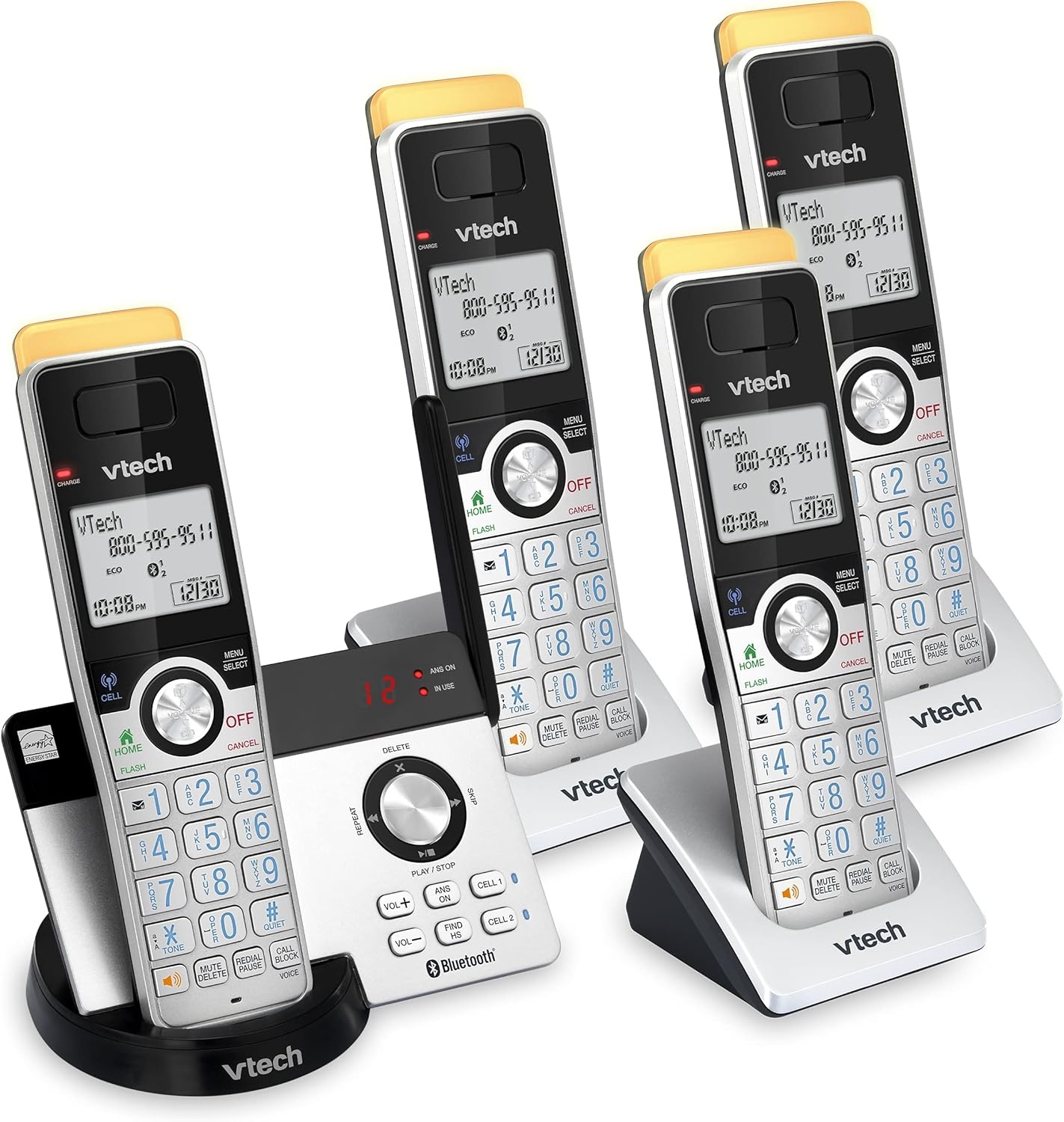 image:imageVTech IS812821 Super Long Range 2Handset DECT 60 Cordless Phone for Home with Answering Machine 2300 ft Range Call Blocking Bluetooth Connect to Cell IntercomSilverBlack