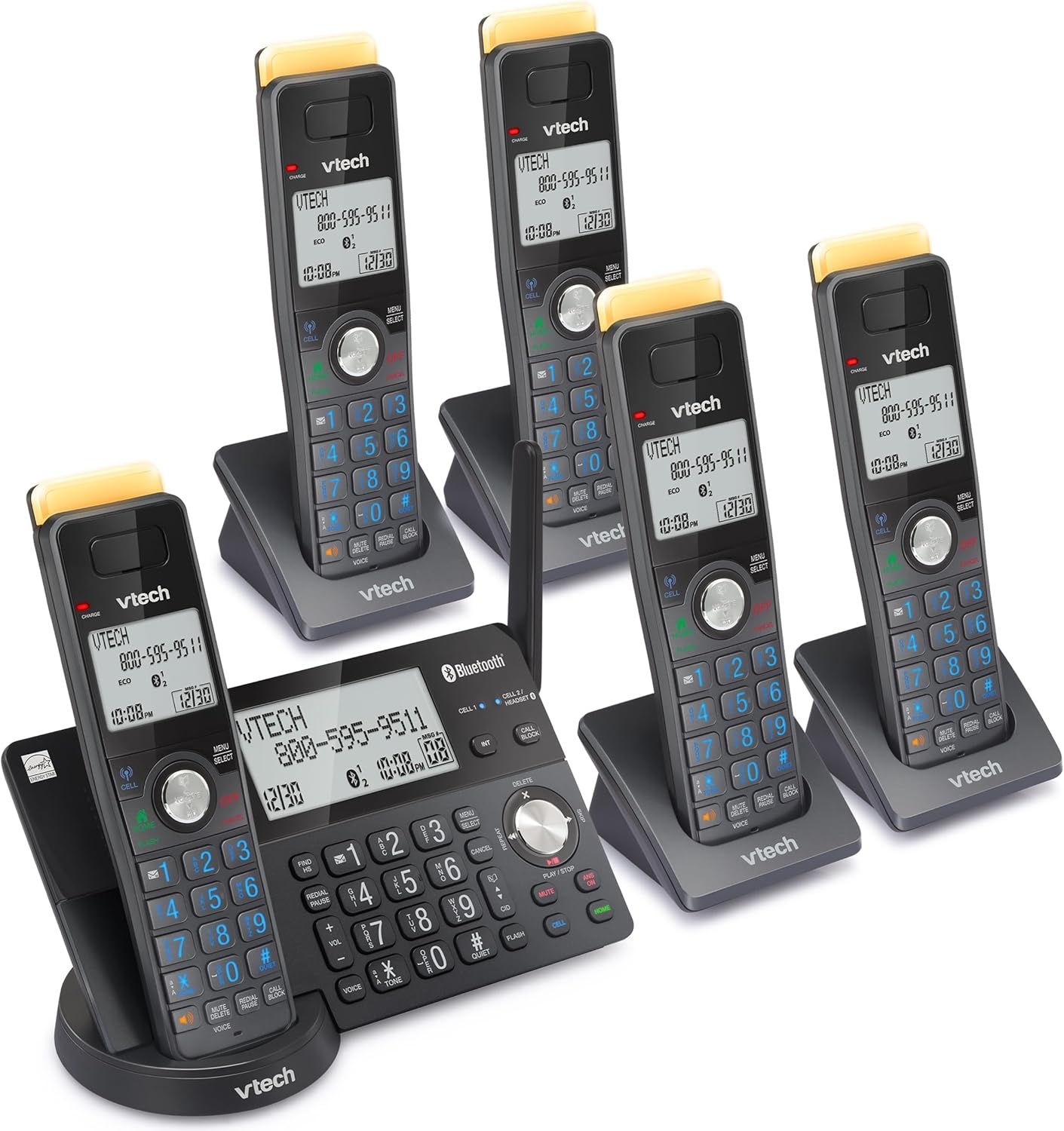 image:imageVTech IS812821 Super Long Range 2Handset DECT 60 Cordless Phone for Home with Answering Machine 2300 ft Range Call Blocking Bluetooth Connect to Cell IntercomGraphite
