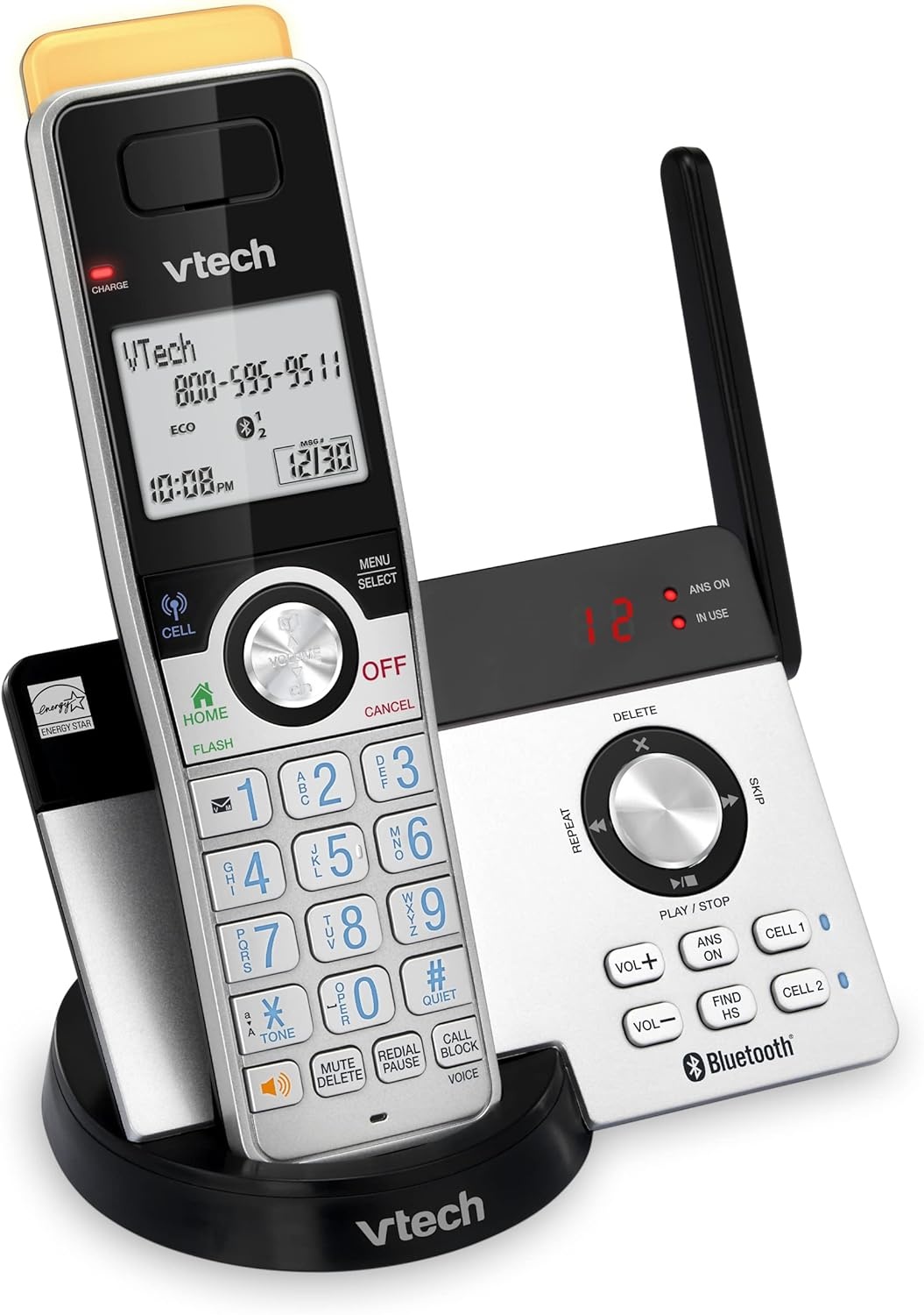 image:imageVTech IS812821 Super Long Range 2Handset DECT 60 Cordless Phone for Home with Answering Machine 2300 ft Range Call Blocking Bluetooth Connect to Cell IntercomSilverBlack