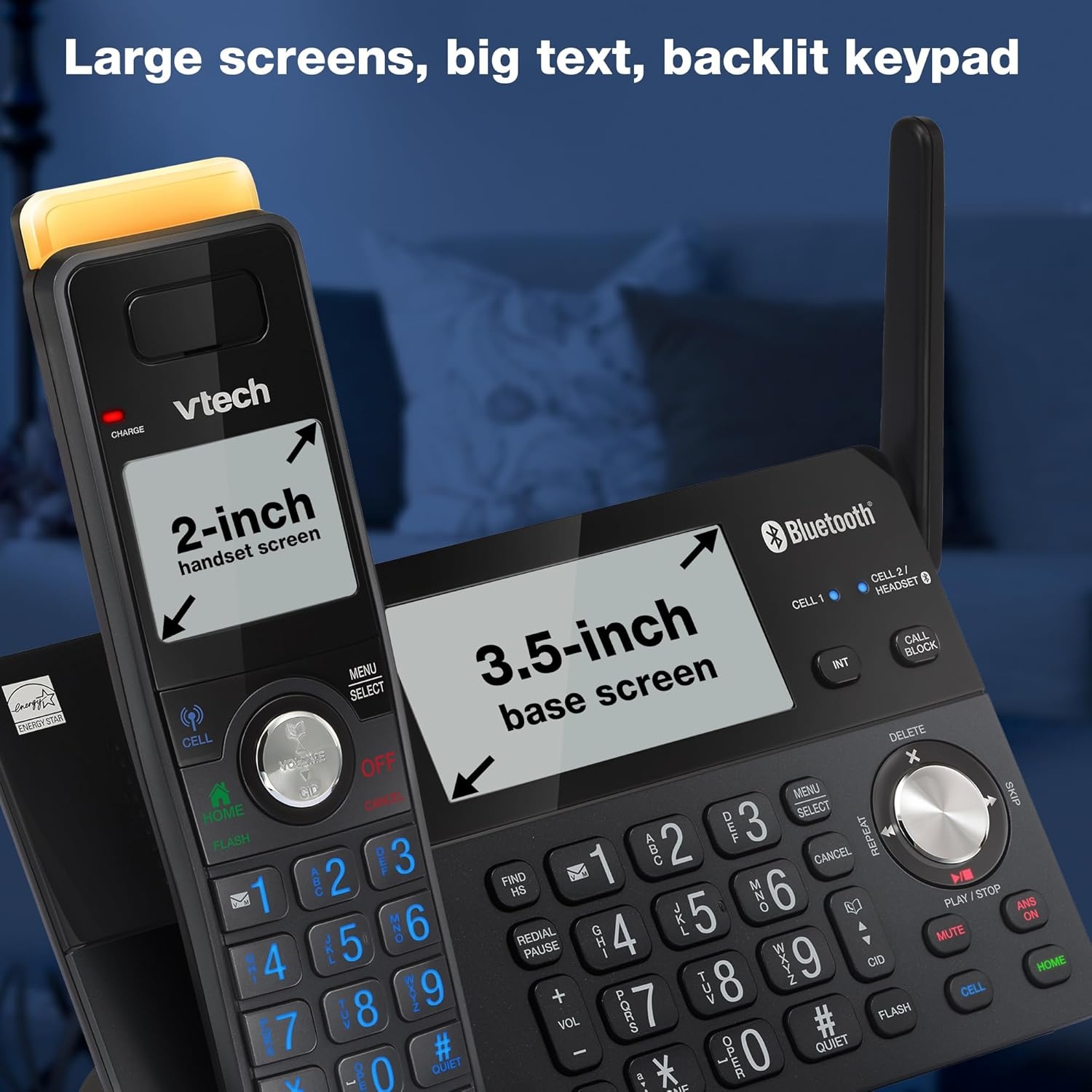 image:imageVTech IS812821 Super Long Range 2Handset DECT 60 Cordless Phone for Home with Answering Machine 2300 ft Range Call Blocking Bluetooth Connect to Cell IntercomGraphite