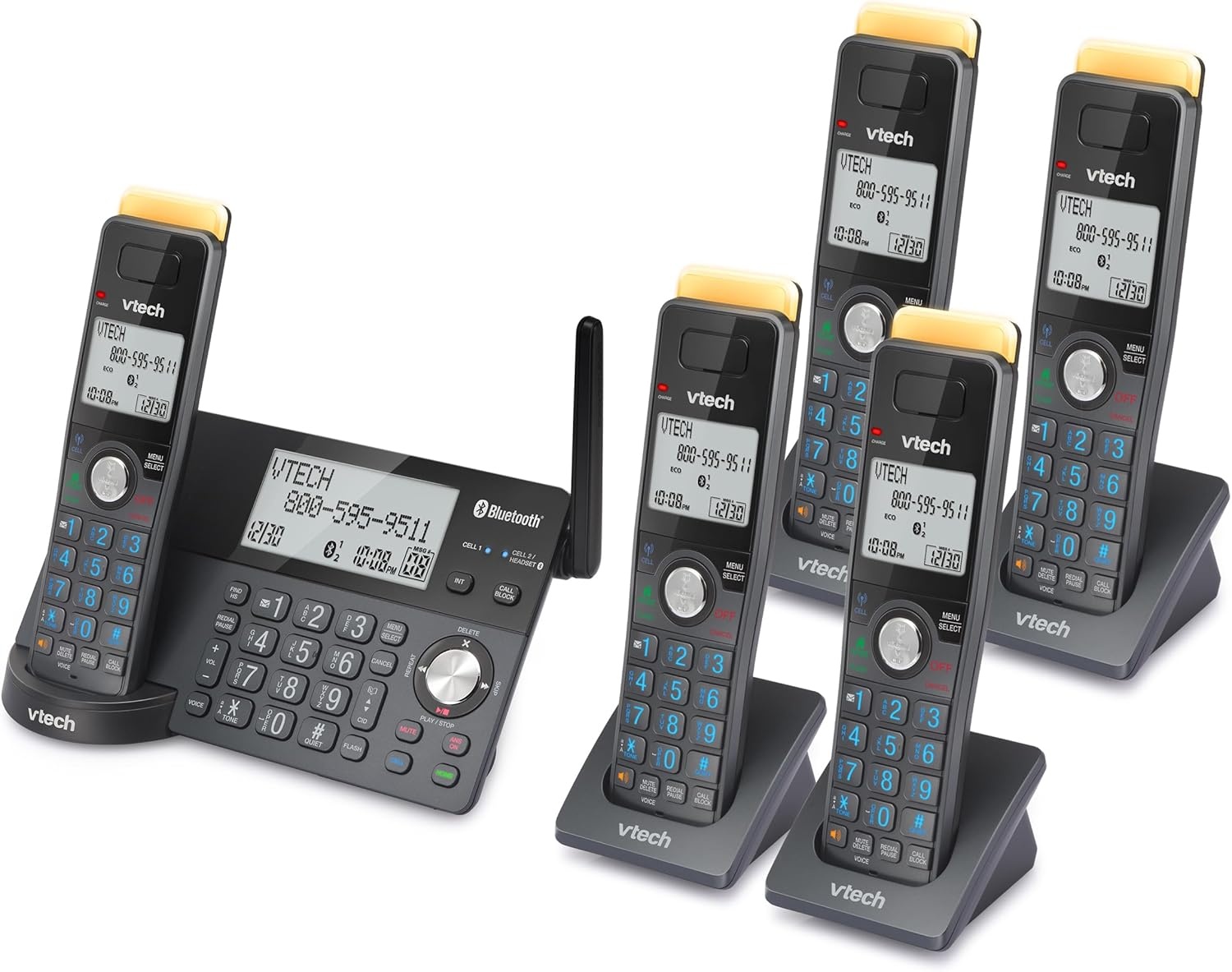 image:imageVTech IS812821 Super Long Range 2Handset DECT 60 Cordless Phone for Home with Answering Machine 2300 ft Range Call Blocking Bluetooth Connect to Cell IntercomGraphite